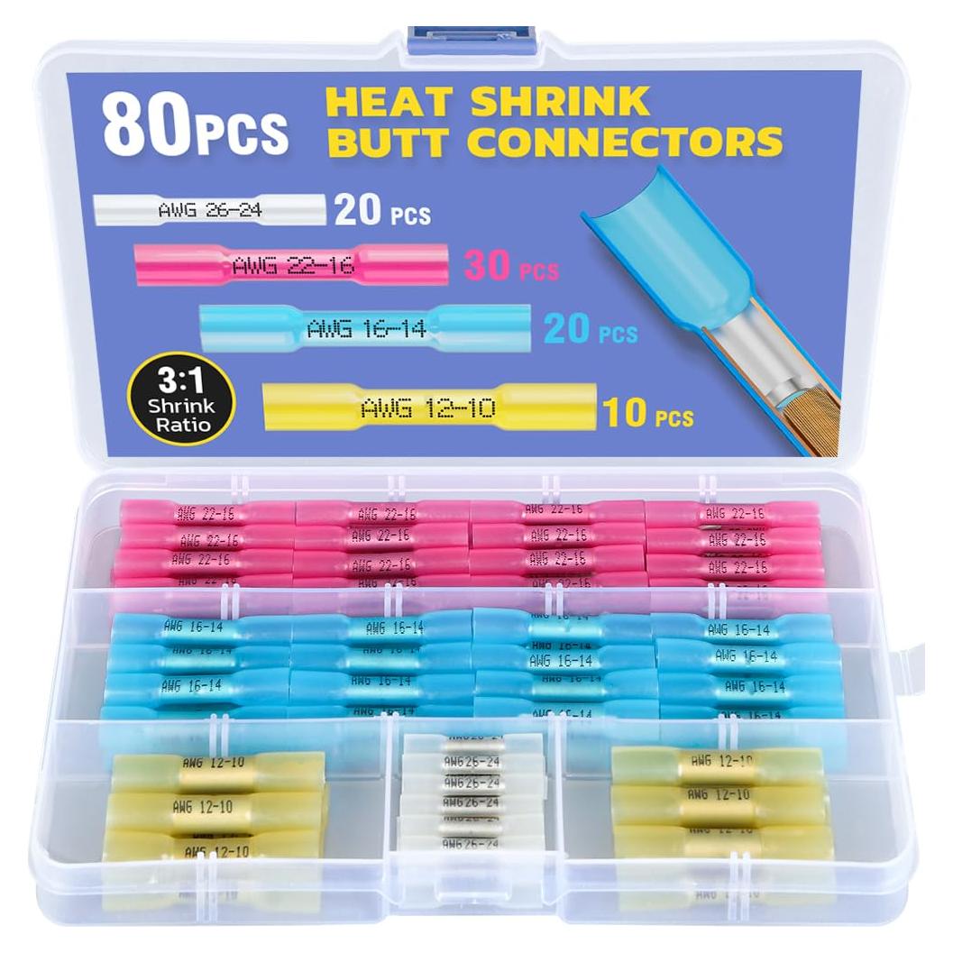 Conectores Termorretráctiles Haisstronica 80PCS AWG 26-10 Impermeables