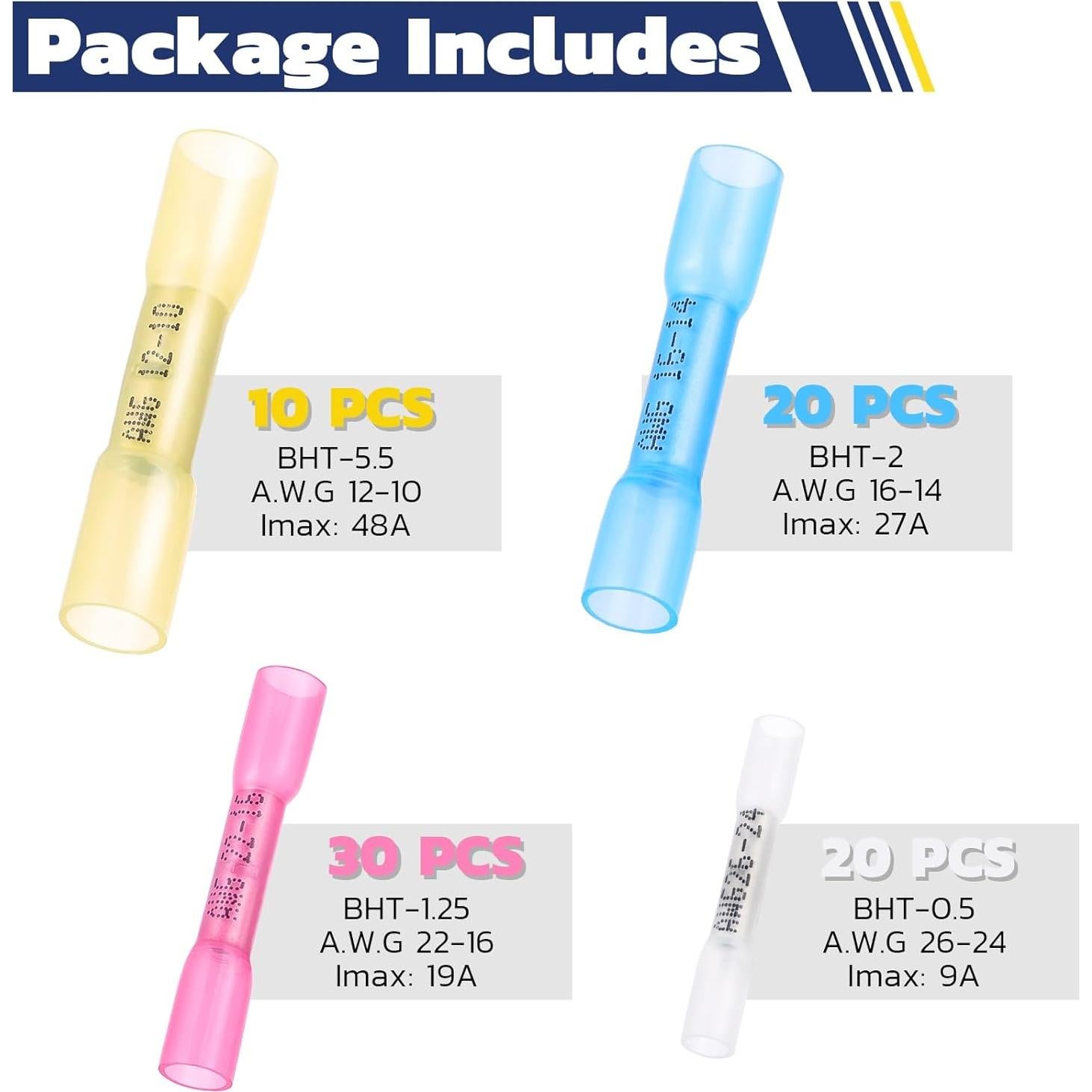 Conectores Termorretráctiles Haisstronica 80PCS AWG 26-10 Impermeables