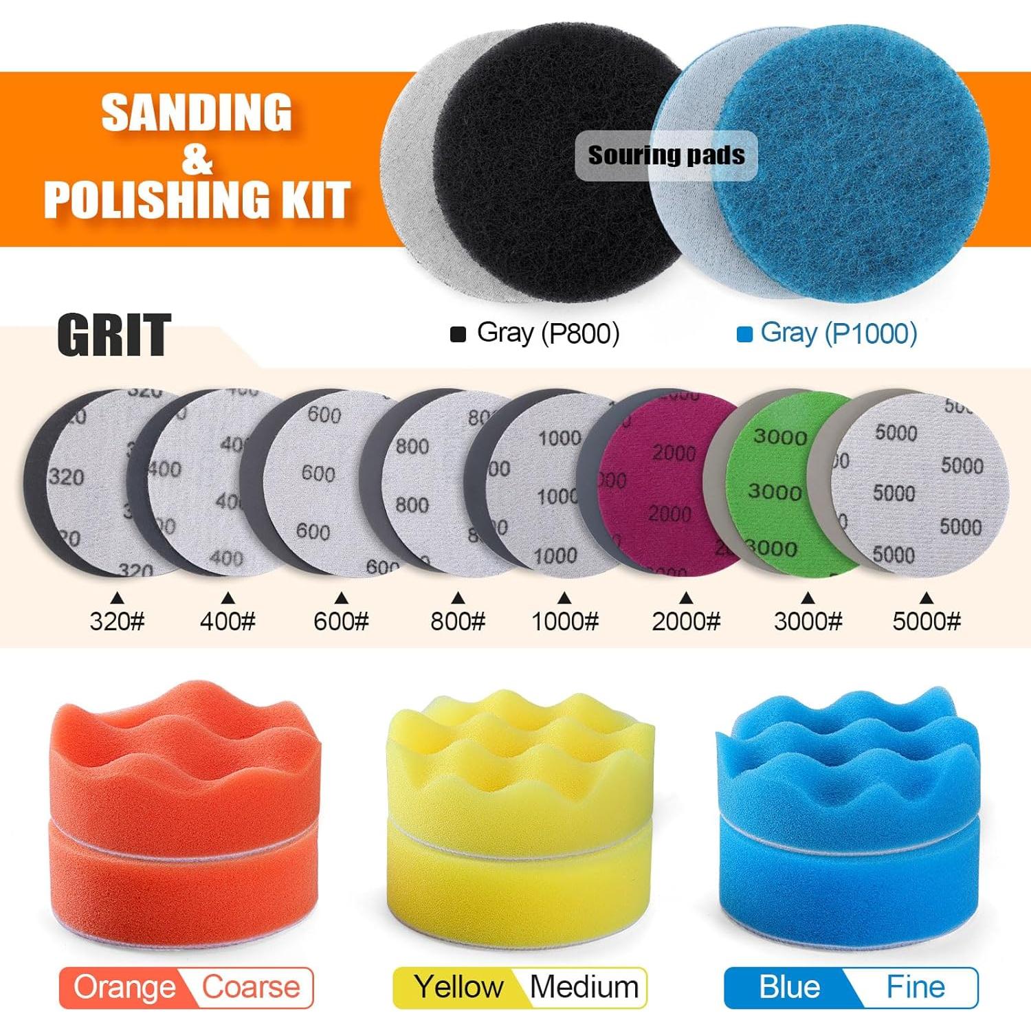 Kit de Restauración de Faros POLIWELL 52 Piezas 3" Lijado