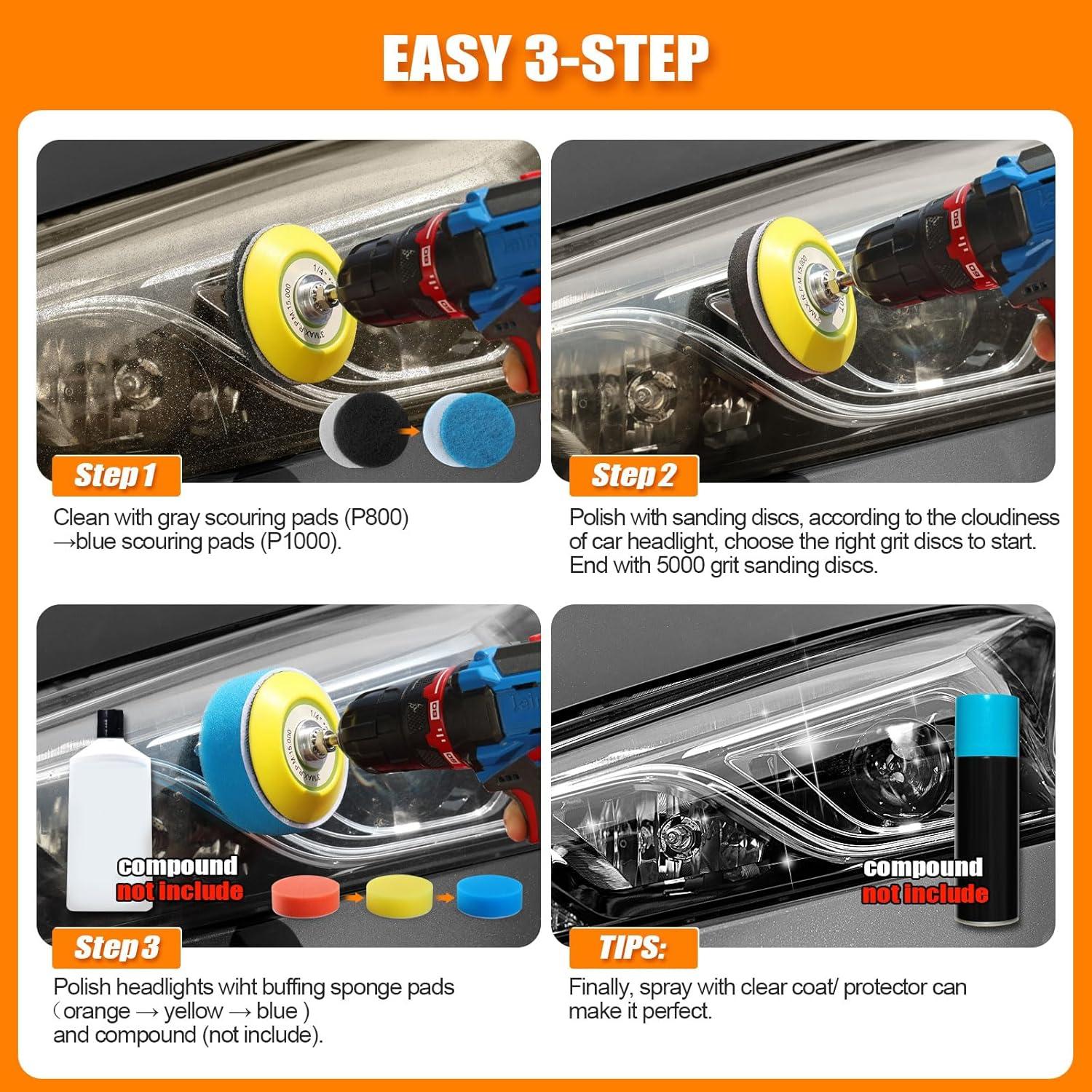 Kit de Restauración de Faros POLIWELL 52 Piezas 3" Lijado