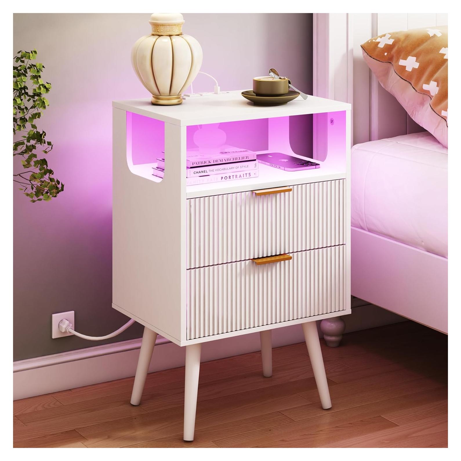 Mesita de Noche JOONEE V S Blanca con Carga y LED