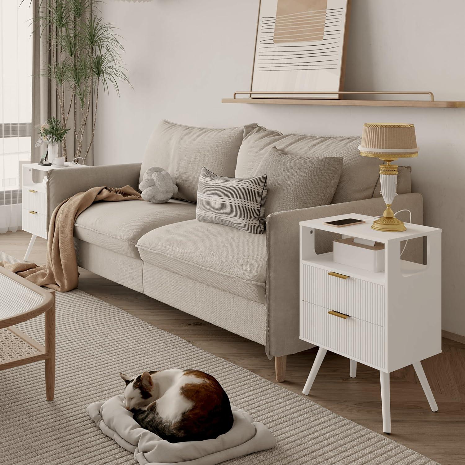 Mesita de Noche JOONEE V S Blanca con Carga y LED