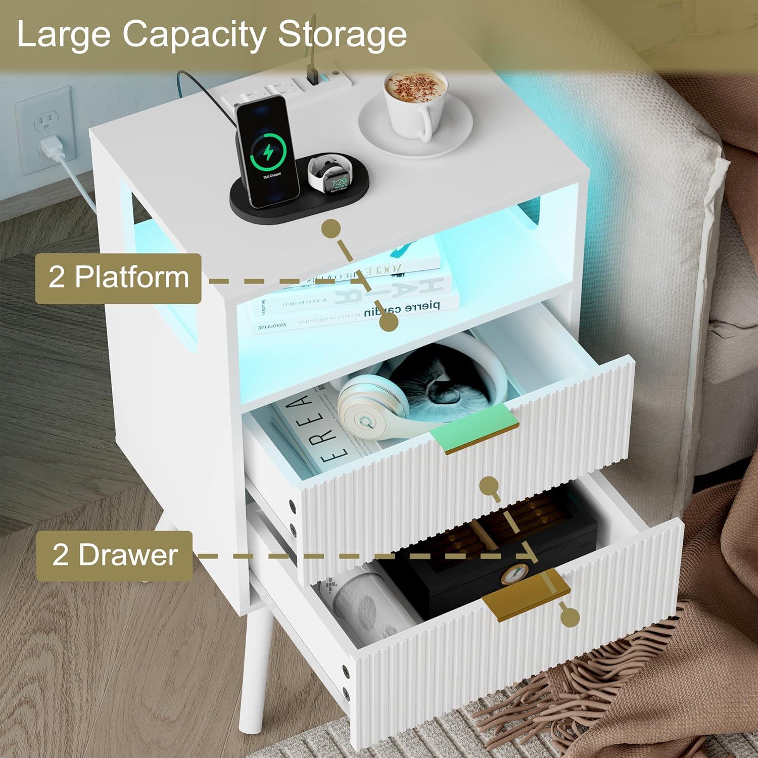 Mesita de Noche JOONEE V S Blanca con Carga y LED