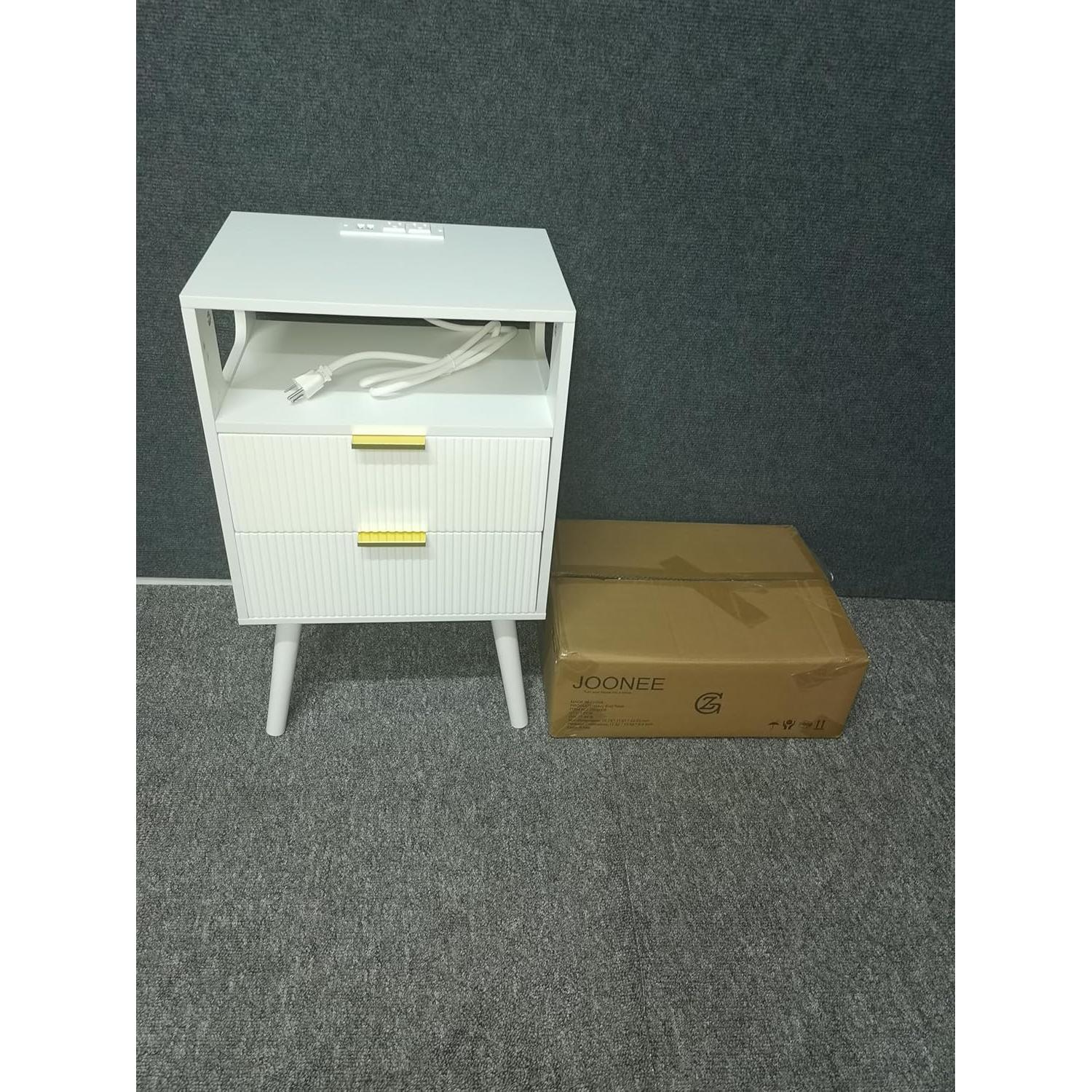 Mesita de Noche JOONEE V S Blanca con Carga y LED