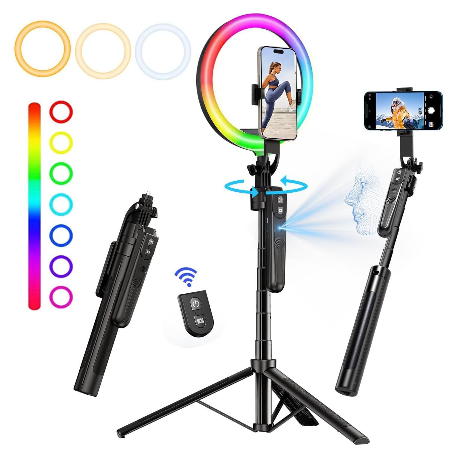 Trípode Inteligente yAyusi 360° con Luz Anular de 10"