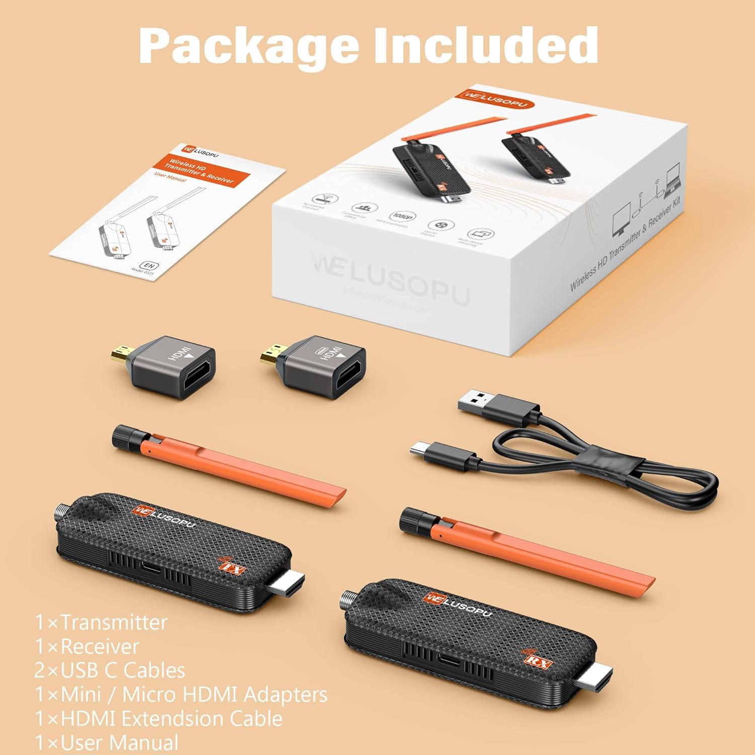 Transmisor y receptor HDMI inalámbrico WELUSOPU 50m 6 receptores