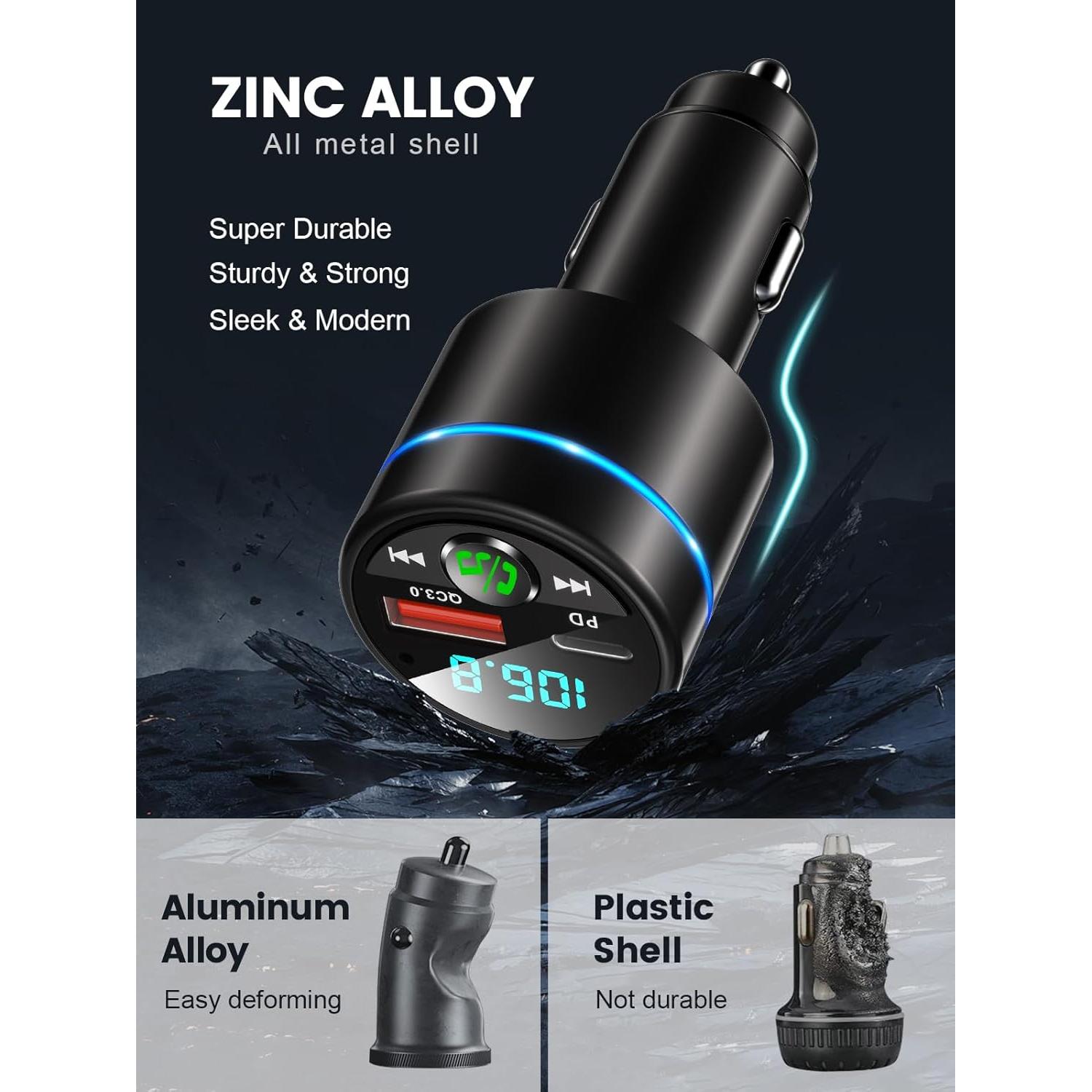 Transmisor FM Bluetooth 5.3 RIWUSI con Cargador Rápido 30W