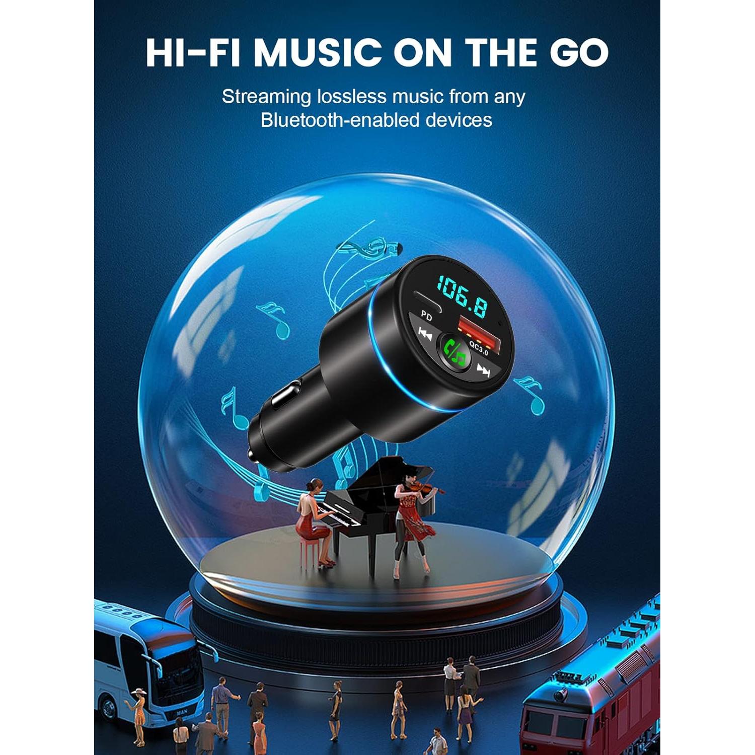Transmisor FM Bluetooth 5.3 RIWUSI con Cargador Rápido 30W