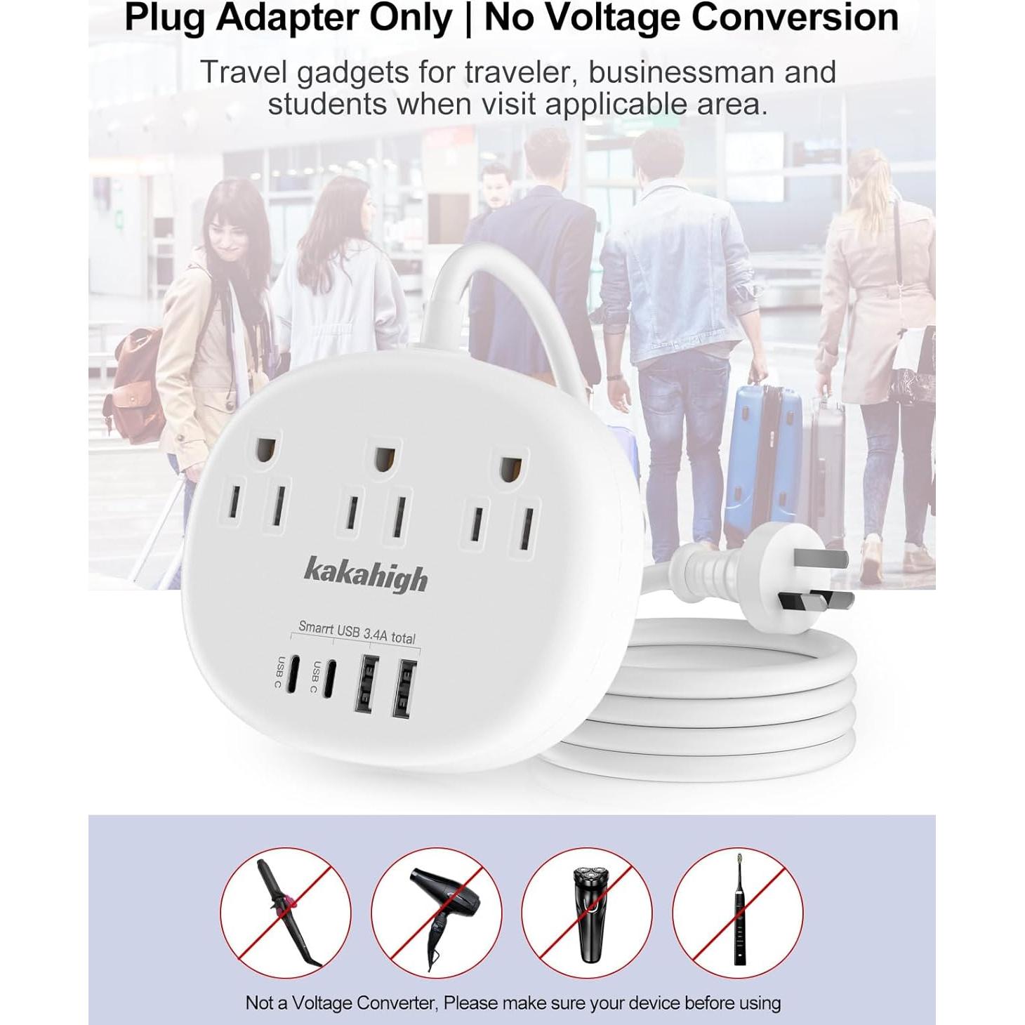 Adaptador de Enchufe KAKAHIGH Tipo I a Australia 7 en 1 USB