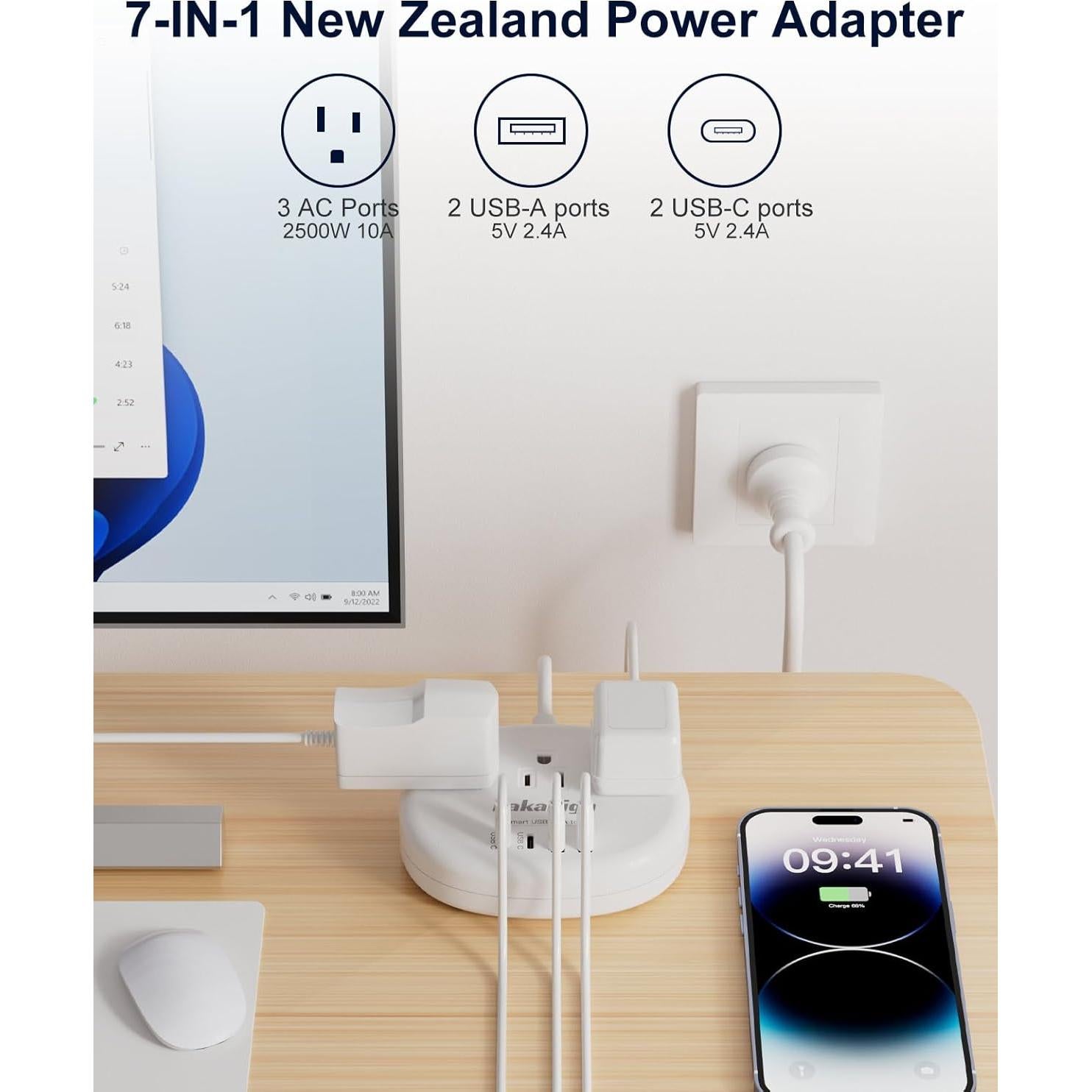 Adaptador de Enchufe KAKAHIGH Tipo I a Australia 7 en 1 USB