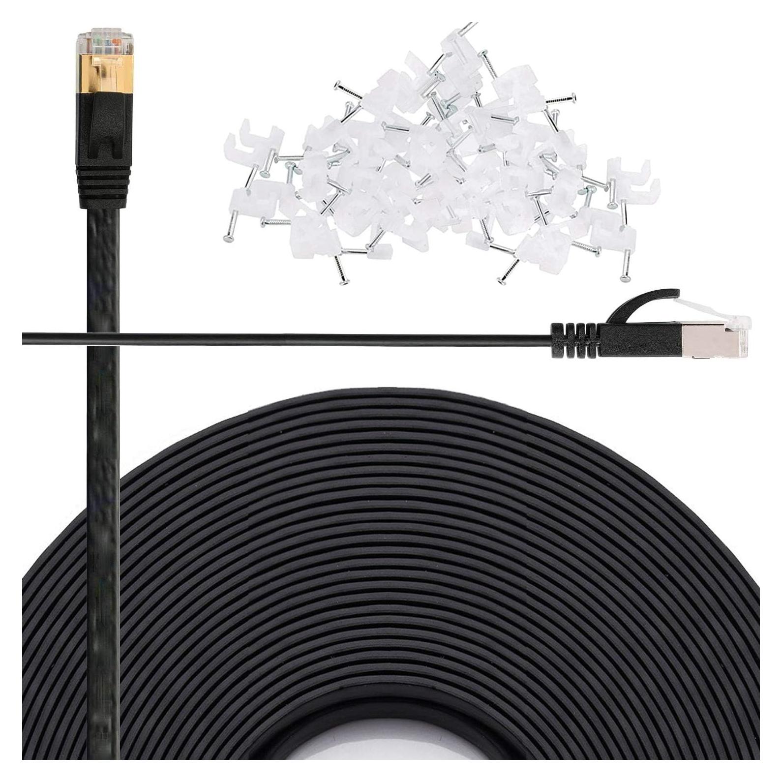 Cable Ethernet Cat 6 Comtelek 150 FT Plano RJ45 Negro