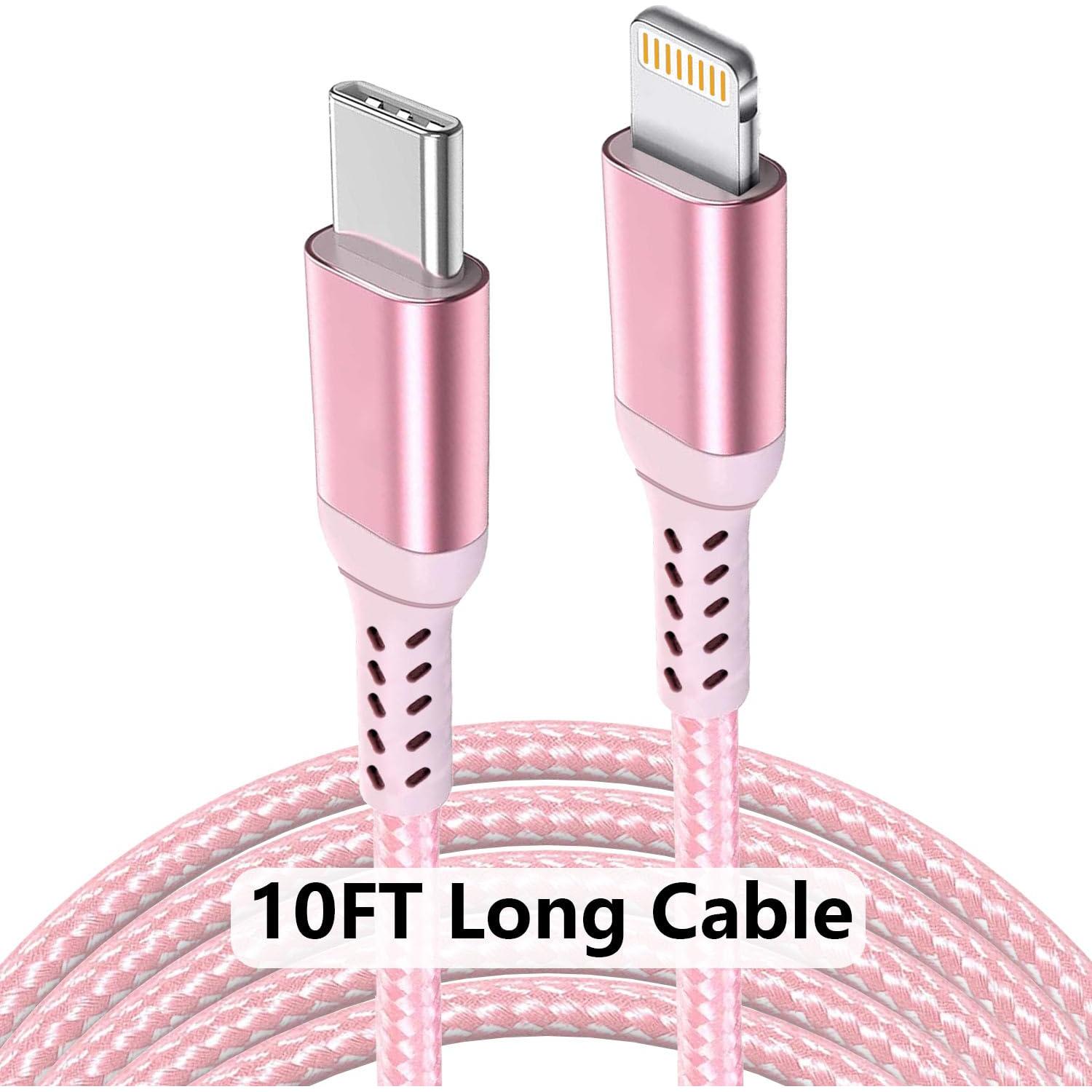Cable USB-C a Lightning Awnuwuy 3M Rosa Carga Rápida 20W