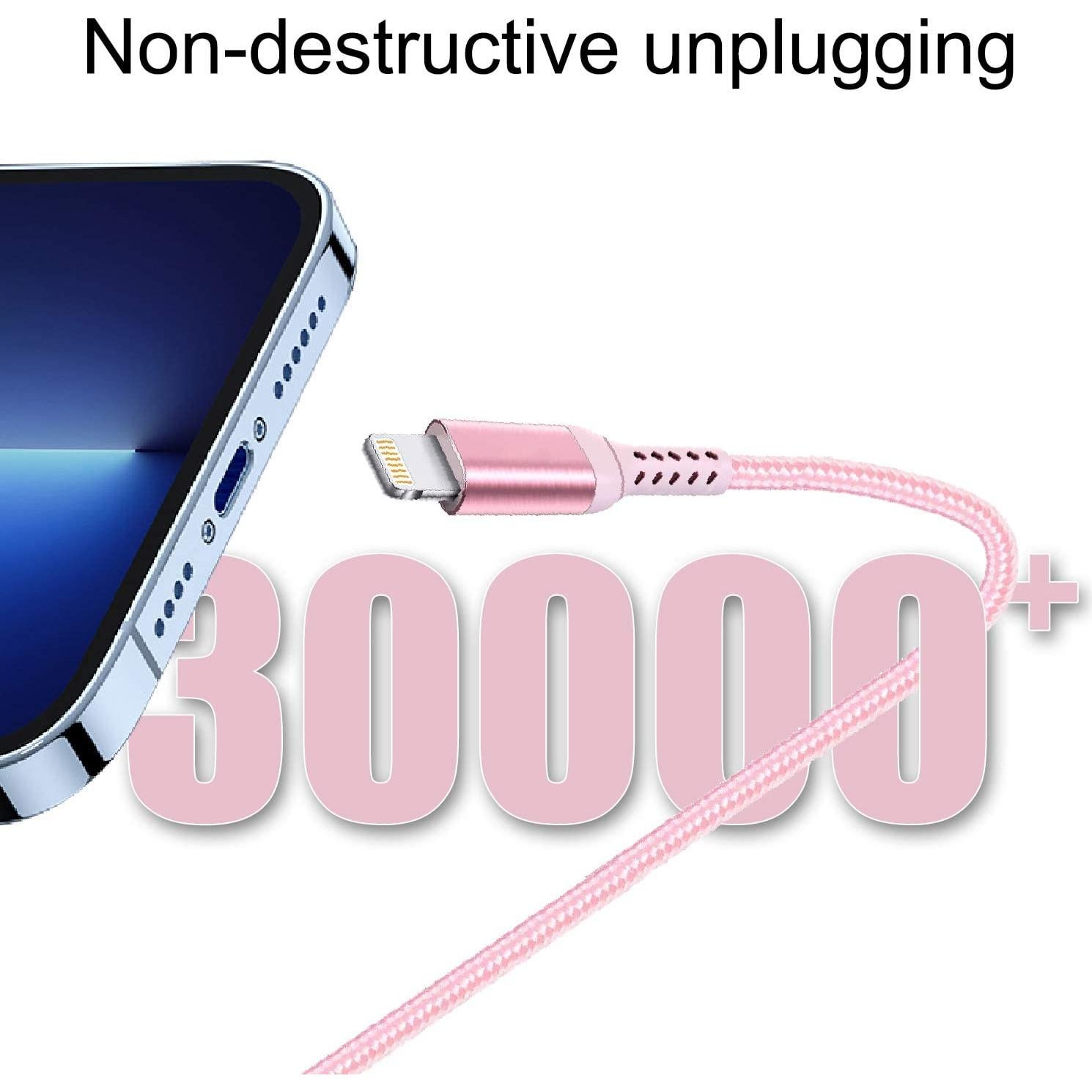 Cable USB-C a Lightning Awnuwuy 3M Rosa Carga Rápida 20W