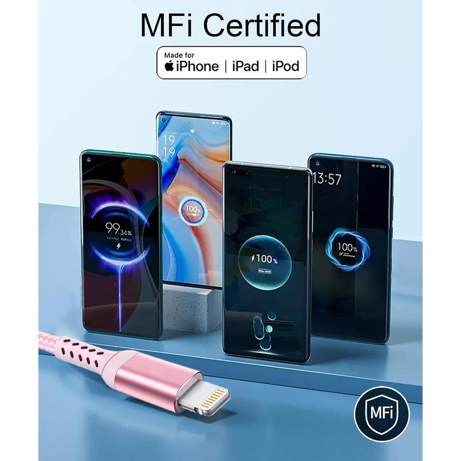 Cable USB-C a Lightning Awnuwuy 3M Rosa Carga Rápida 20W