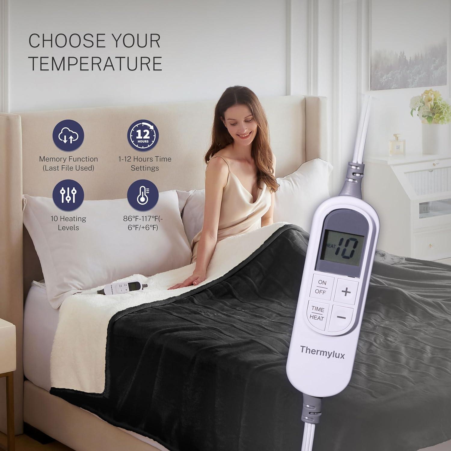 Manta Eléctrica Thermylux 127x152cm 10 Niveles Calor Negro