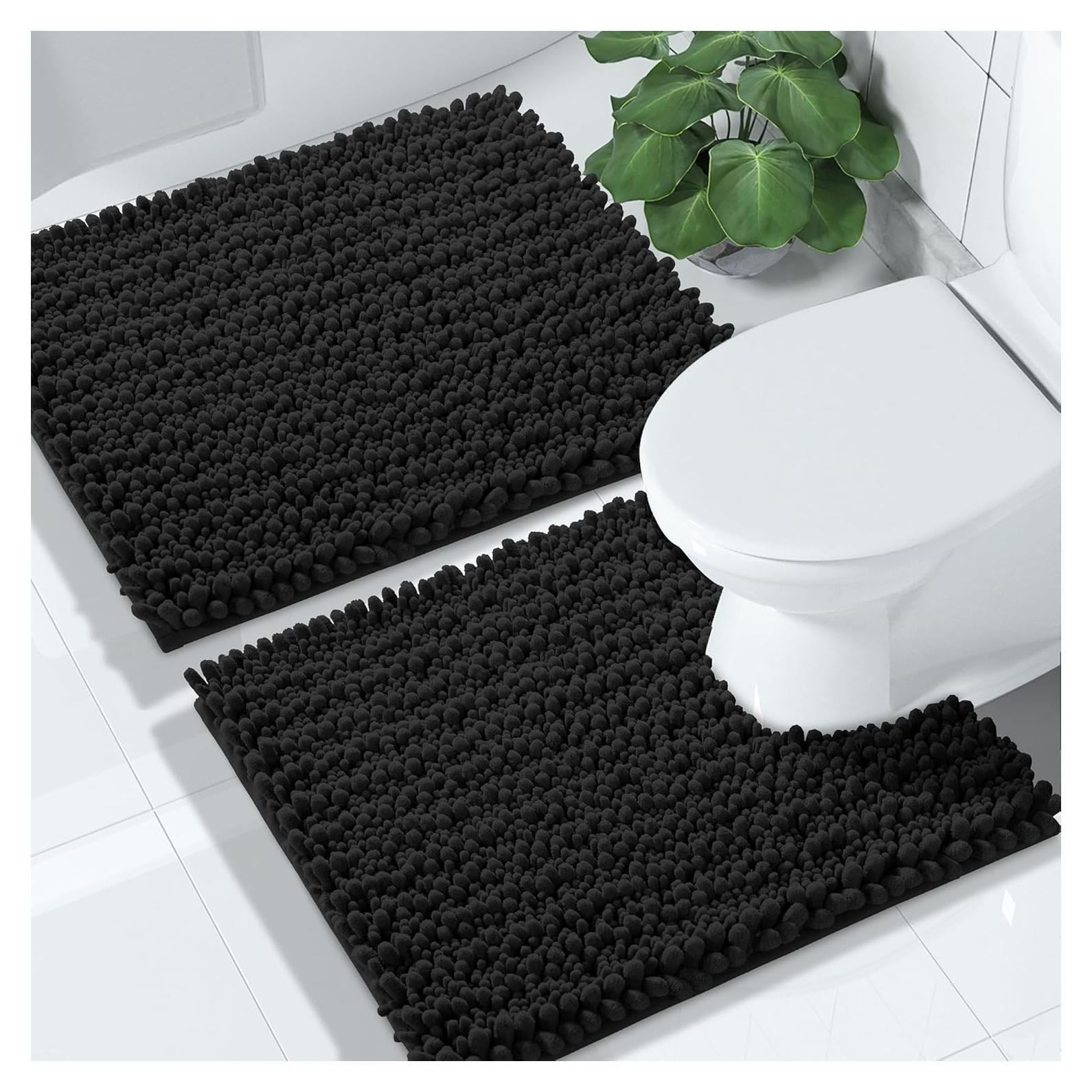 Conjunto de Alfombrillas de Baño Yimobra 2 Piezas Chenille Negro