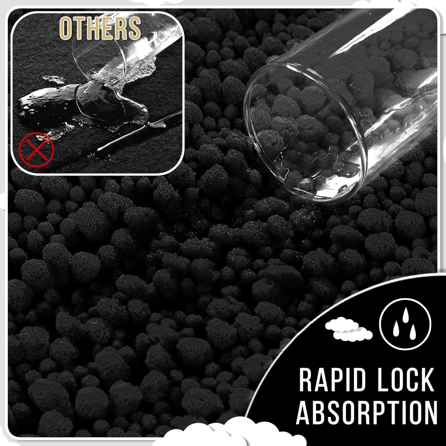 Conjunto de Alfombrillas de Baño Yimobra 2 Piezas Chenille Negro