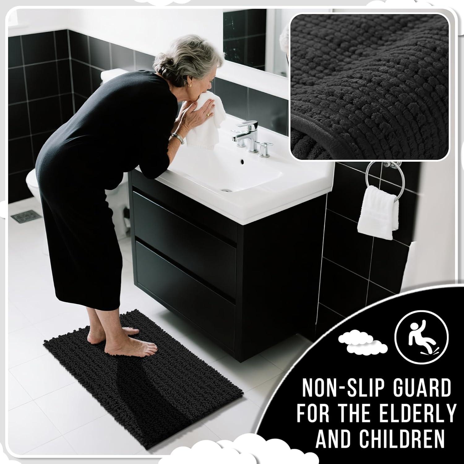 Conjunto de Alfombrillas de Baño Yimobra 2 Piezas Chenille Negro