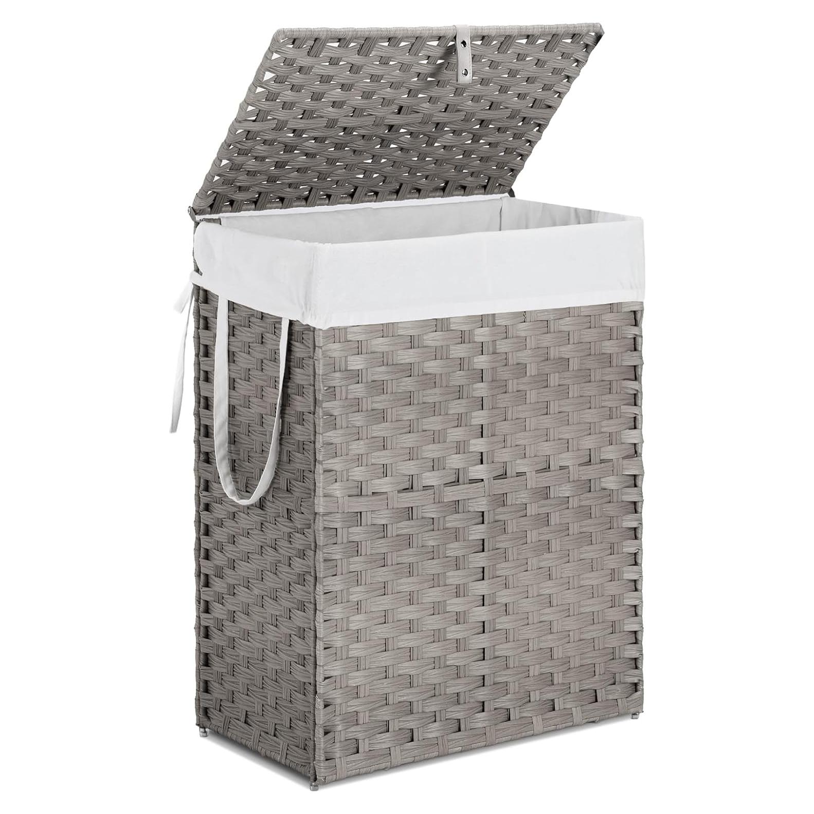 Cesta de Ropa Tejida DUMOS 90L con Tapa y Forro Lavable