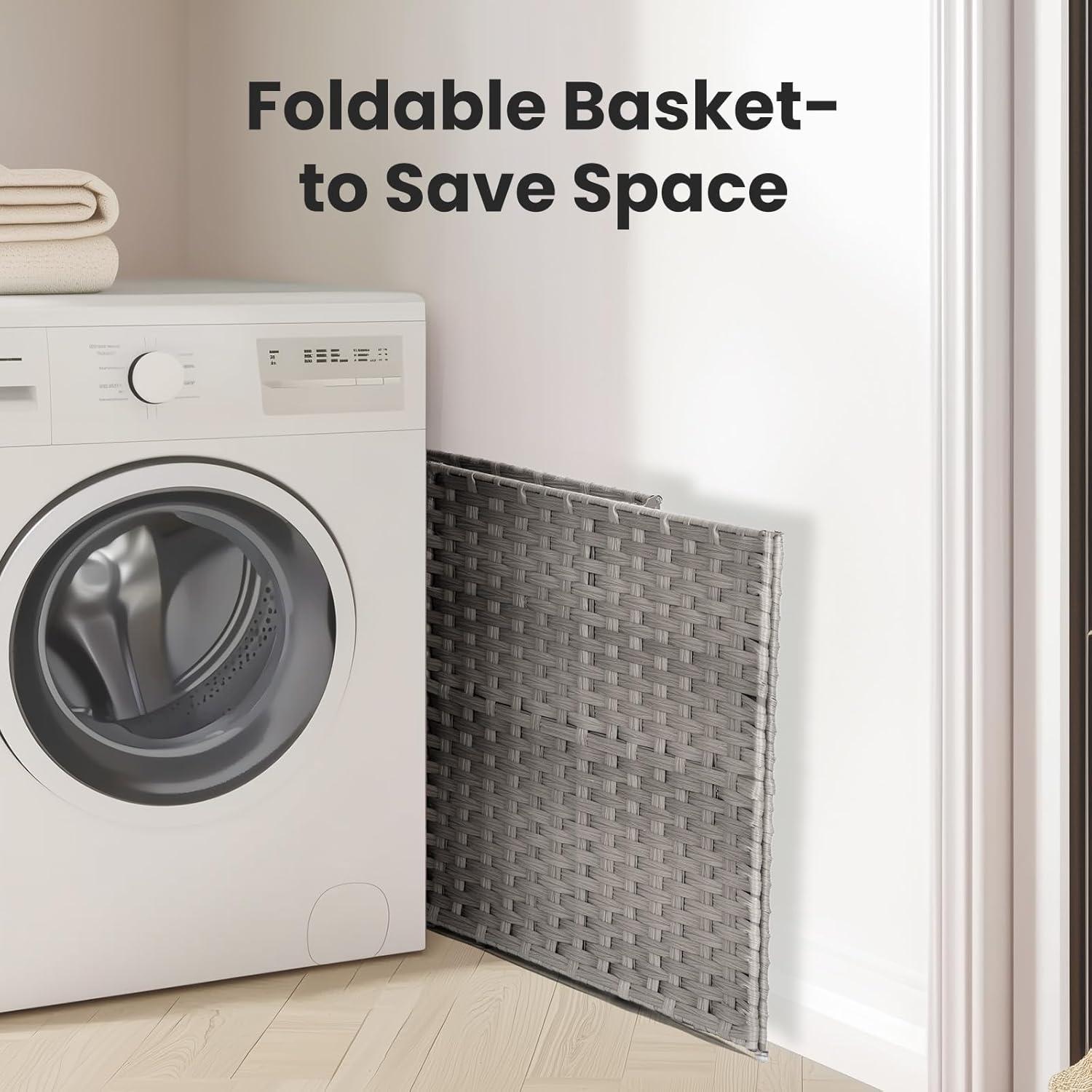 Cesta de Ropa Tejida DUMOS 90L con Tapa y Forro Lavable