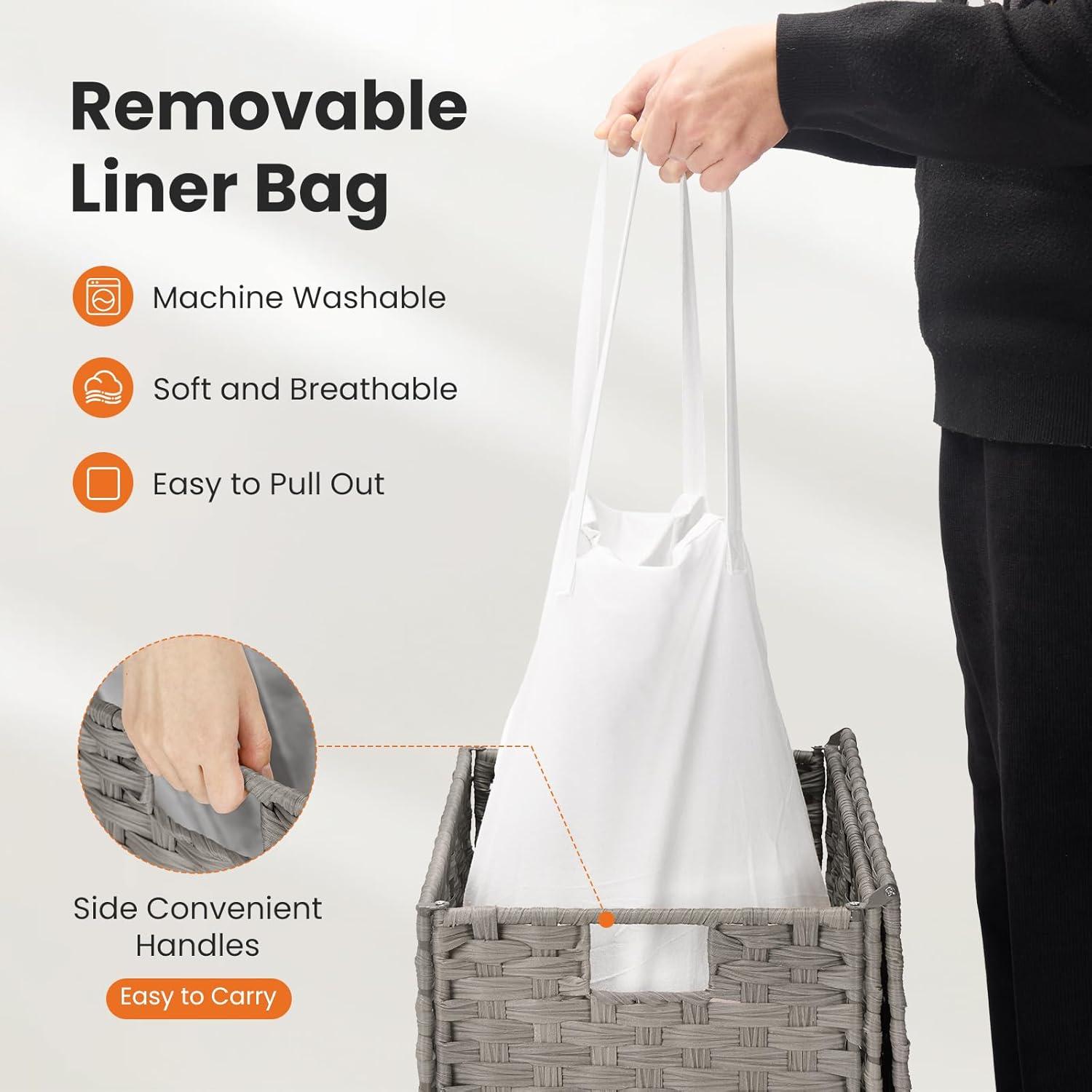 Cesta de Ropa Tejida DUMOS 90L con Tapa y Forro Lavable