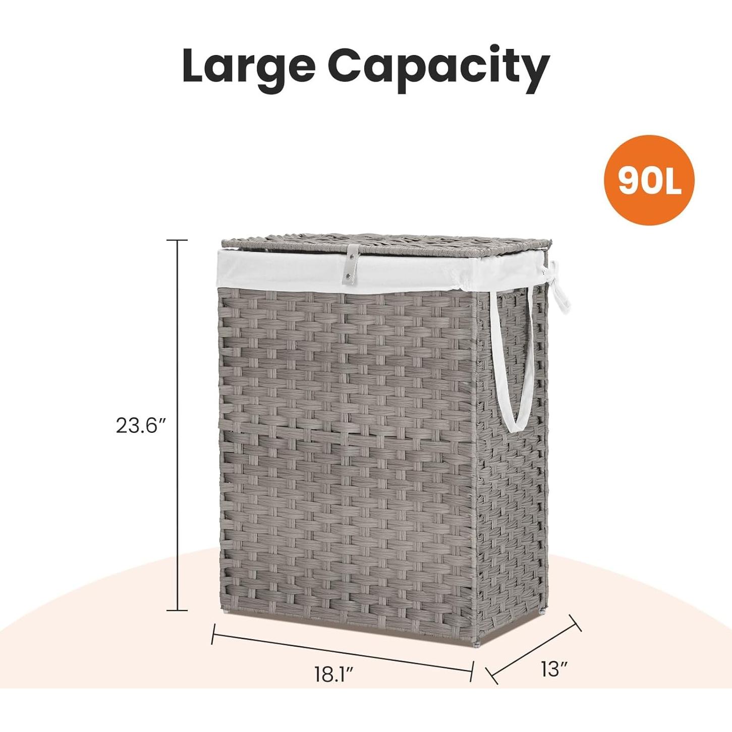 Cesta de Ropa Tejida DUMOS 90L con Tapa y Forro Lavable