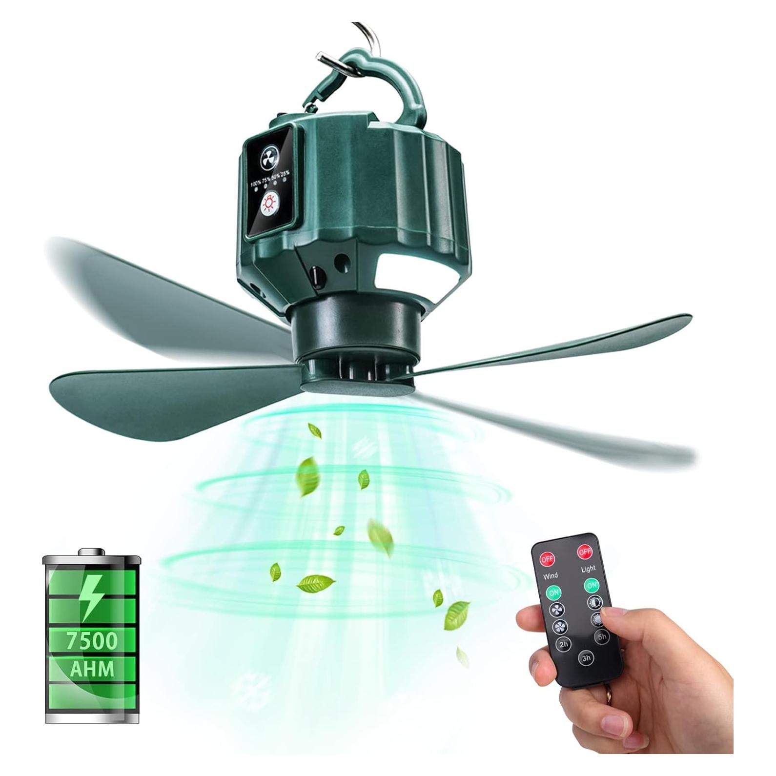 Ventilador de Camping DUKUSEEK con Control Remoto y Luz LED