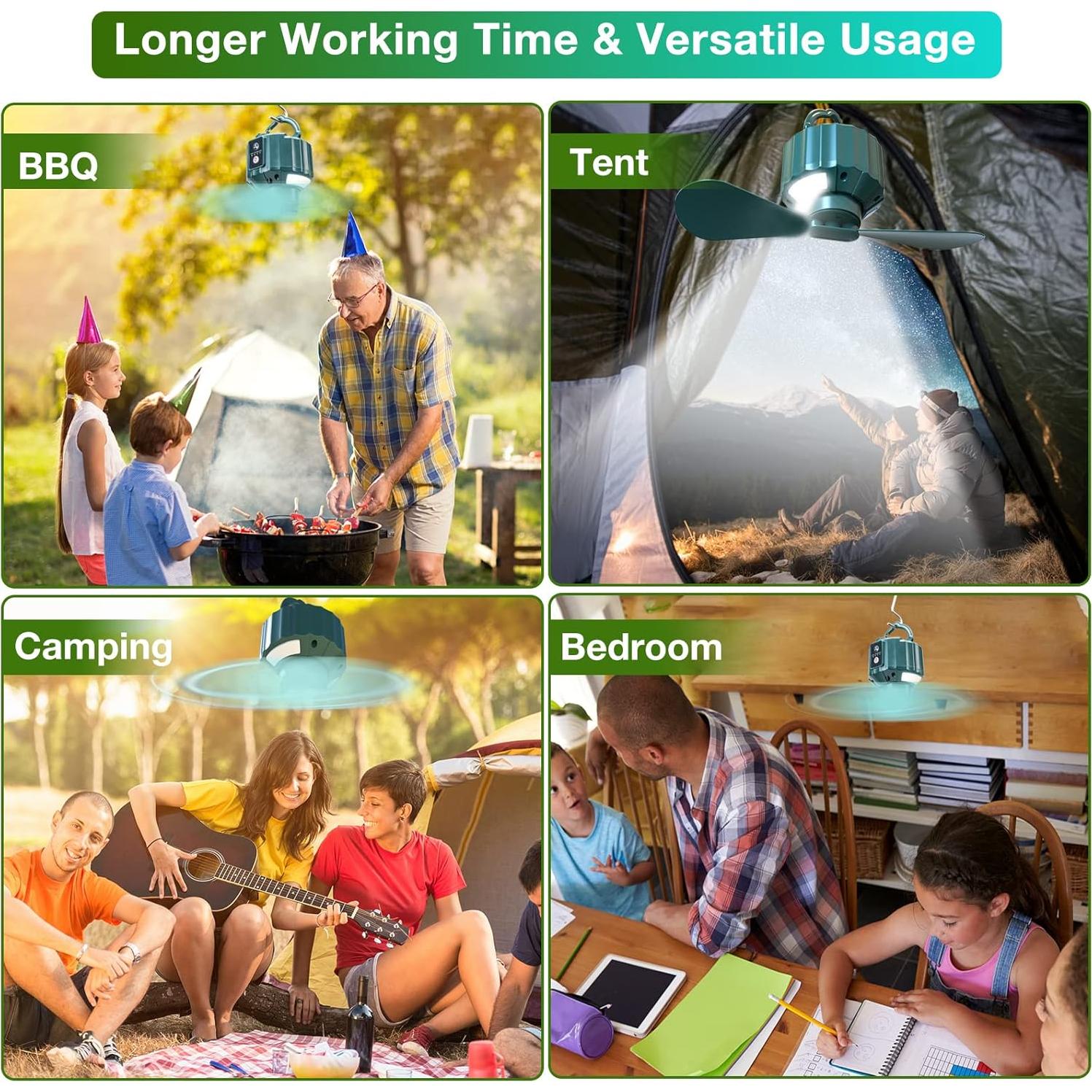 Ventilador de Camping DUKUSEEK con Control Remoto y Luz LED