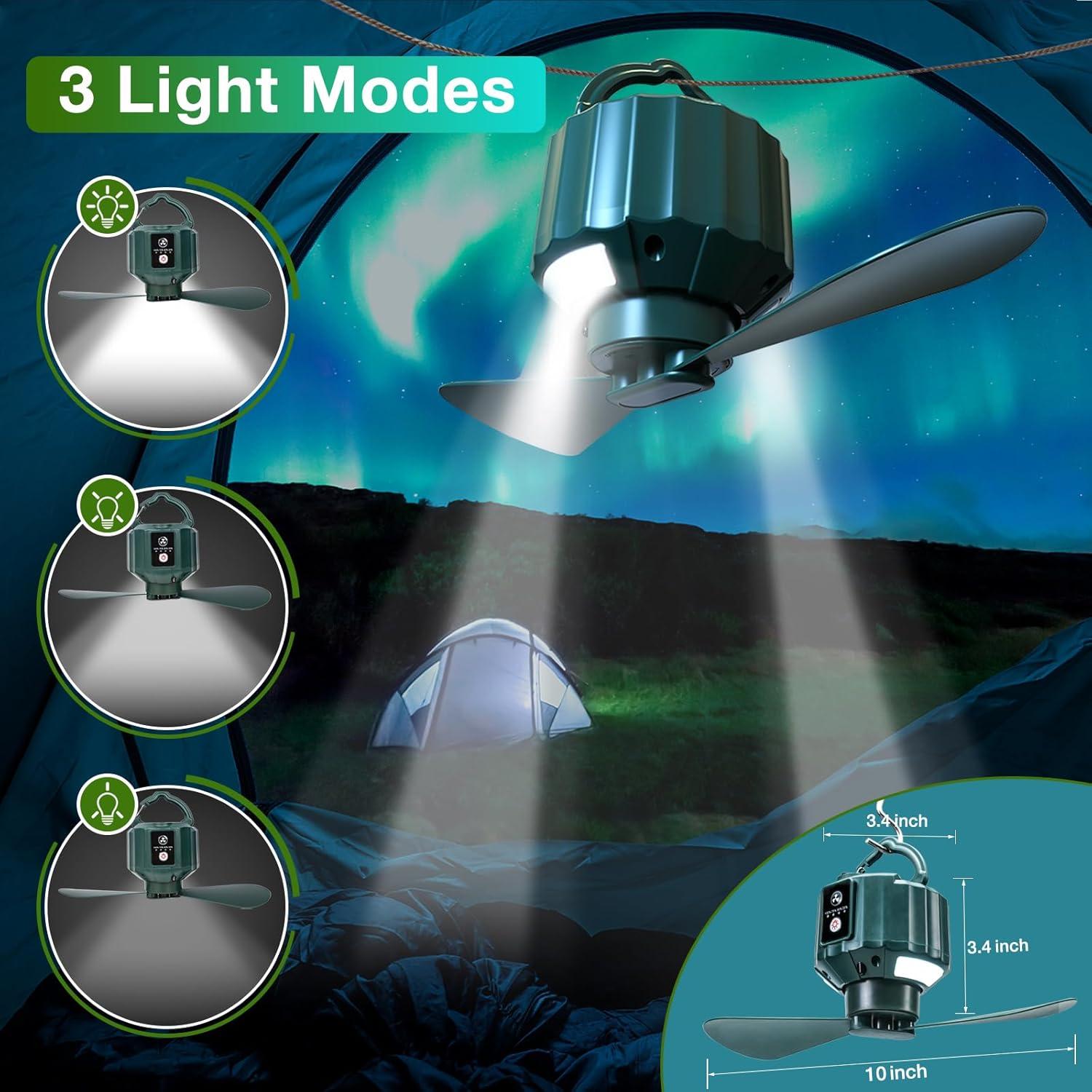 Ventilador de Camping DUKUSEEK con Control Remoto y Luz LED