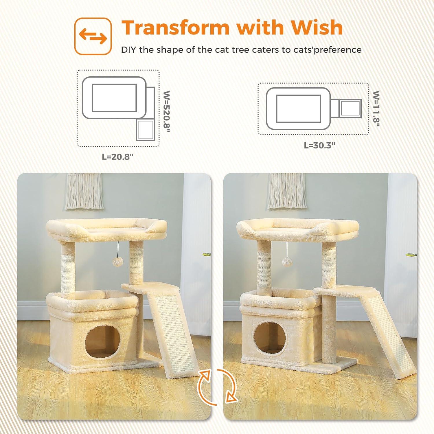 Torre para Gatos PEQULTI Beige con Perchero y Rascador