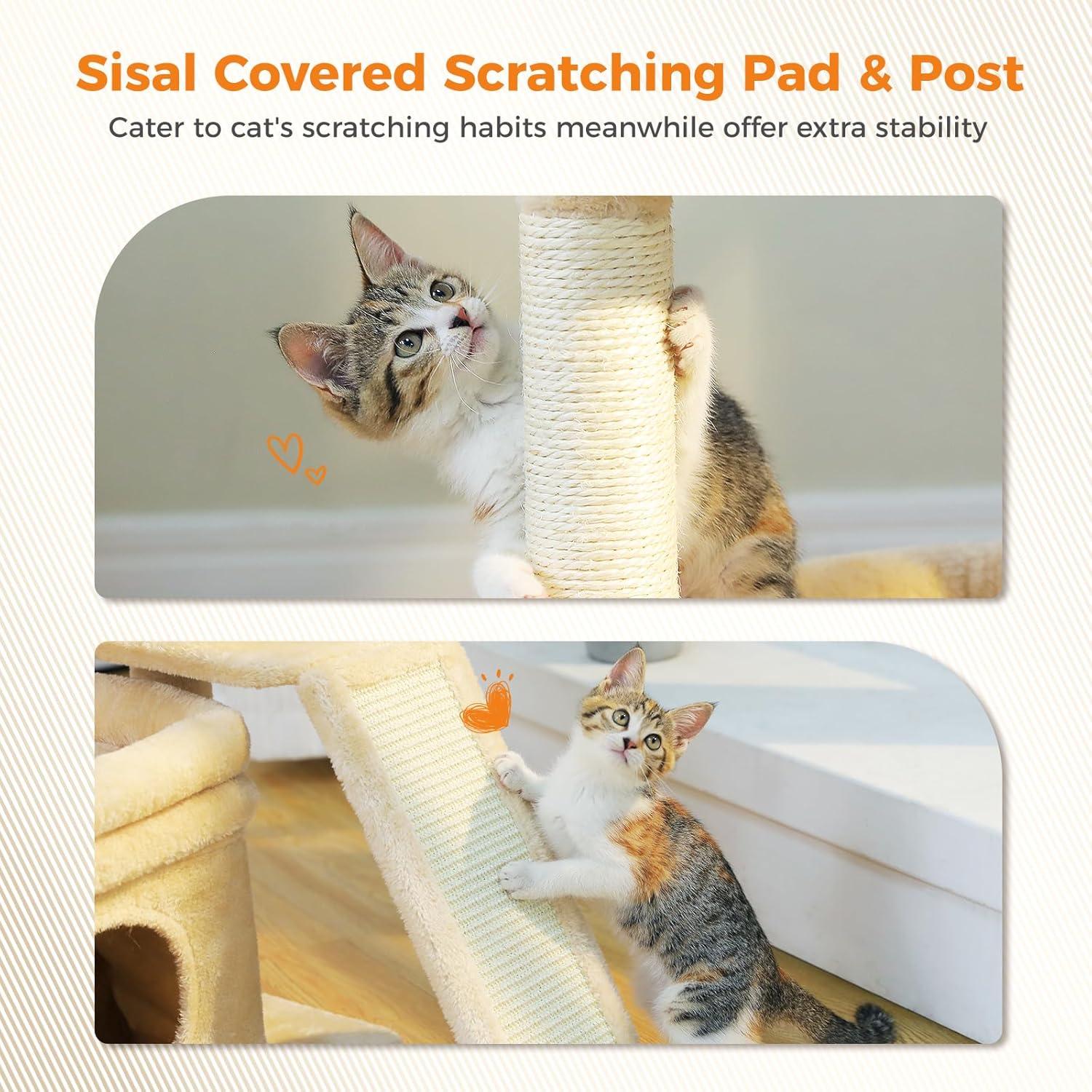 Torre para Gatos PEQULTI Beige con Perchero y Rascador