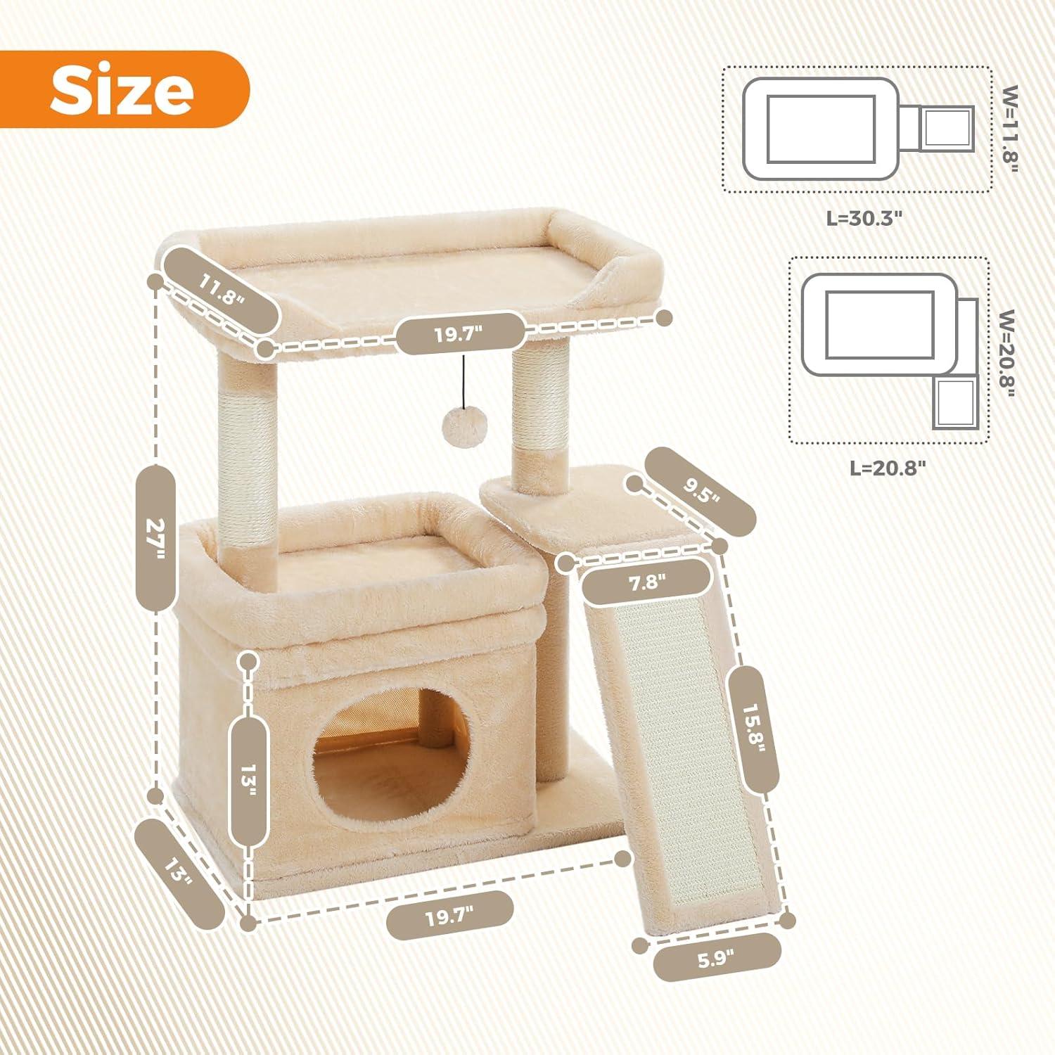 Torre para Gatos PEQULTI Beige con Perchero y Rascador