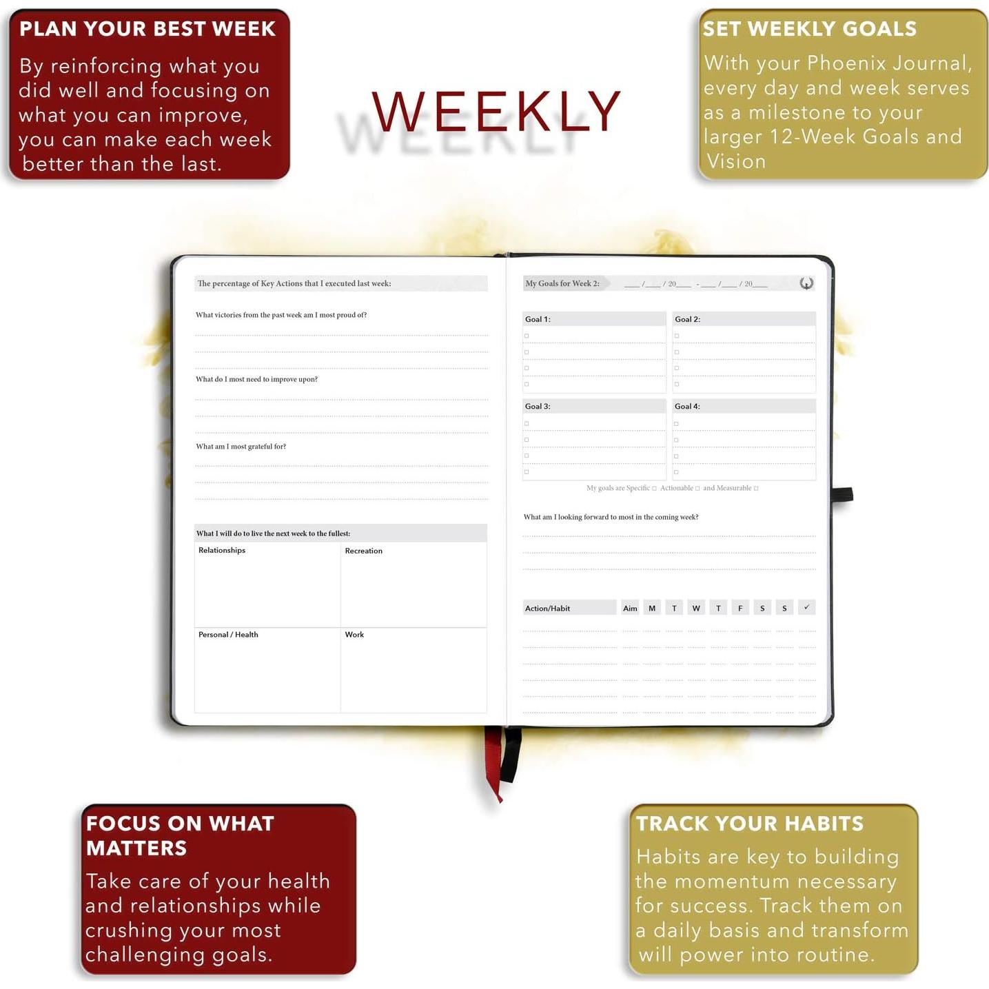 Planificador Diario Phoenix - Organizador de Metas A5 Tapa Dura