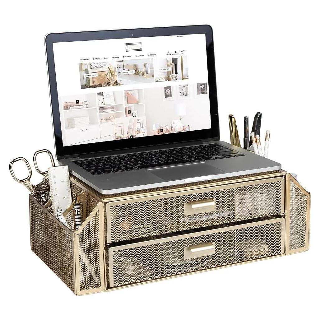 Soporte para Monitor Blu Monaco Dorado con Cajones 2