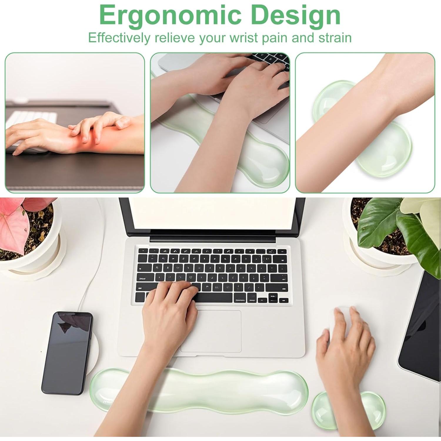 Reposamuñecas de Gel Ergonómico Mosiso Verde Menta 2 Piezas