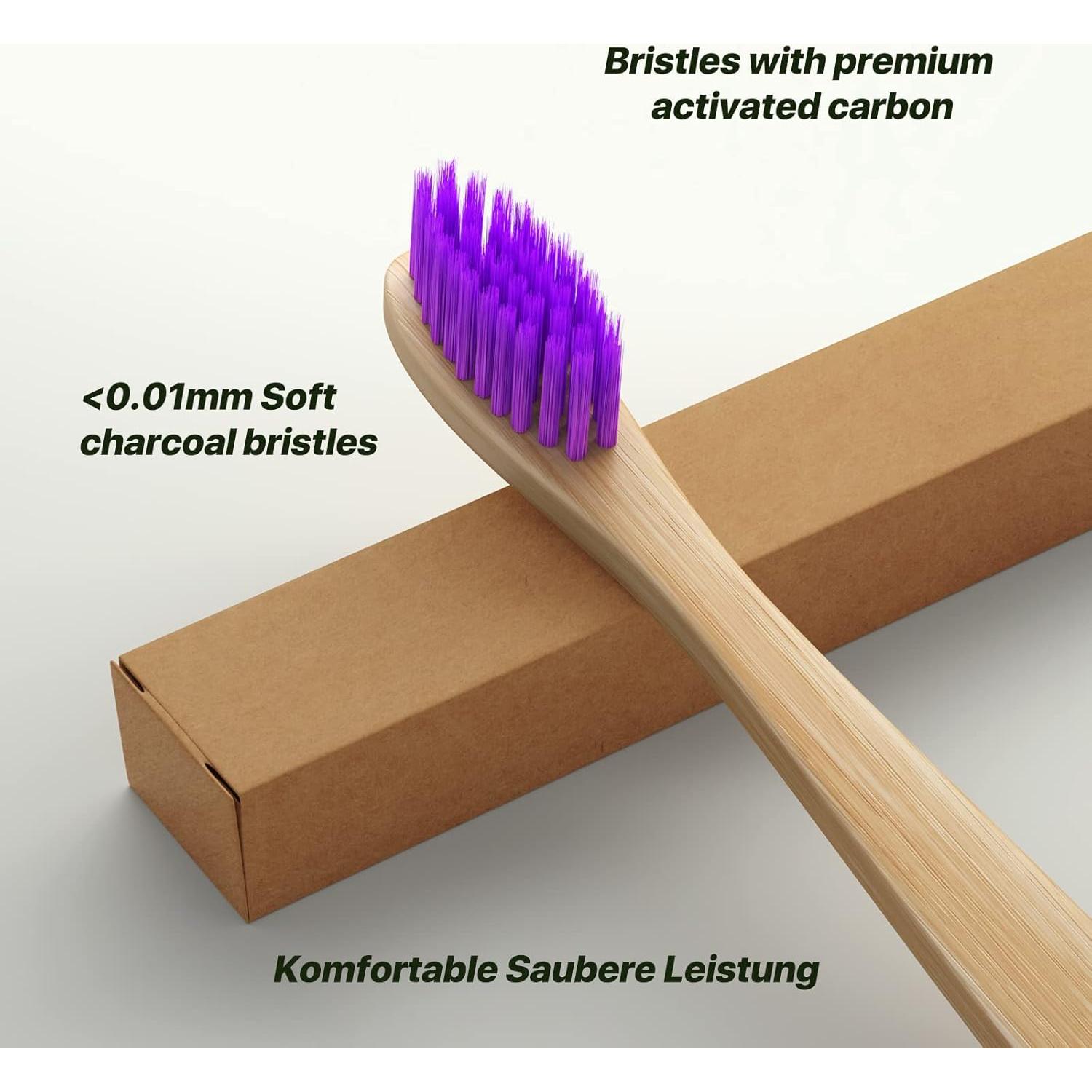 Set de 10 cepillos de dientes de bambú Sumshy, ecológicos y suaves