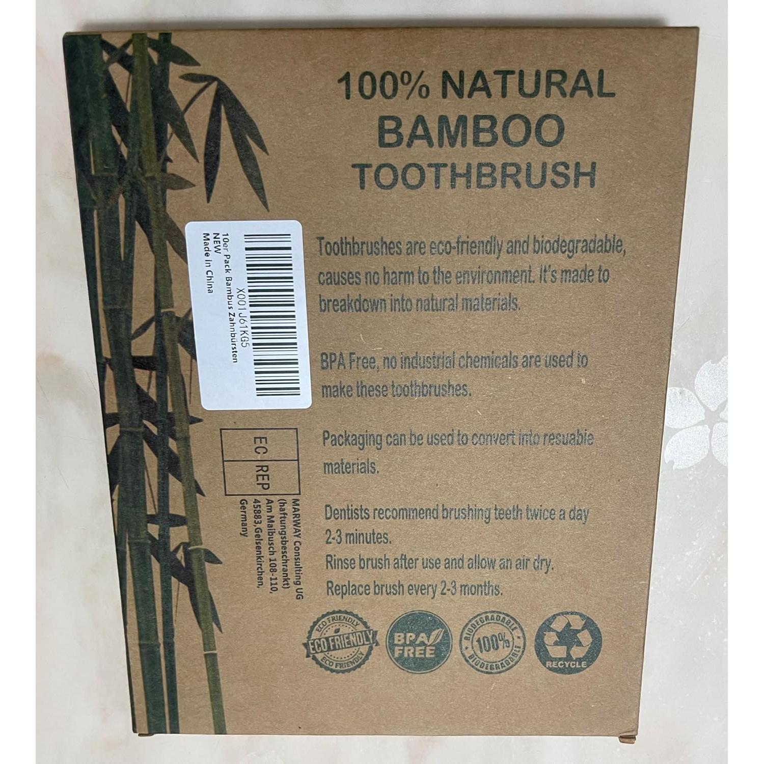 Set de 10 cepillos de dientes de bambú Sumshy, ecológicos y suaves