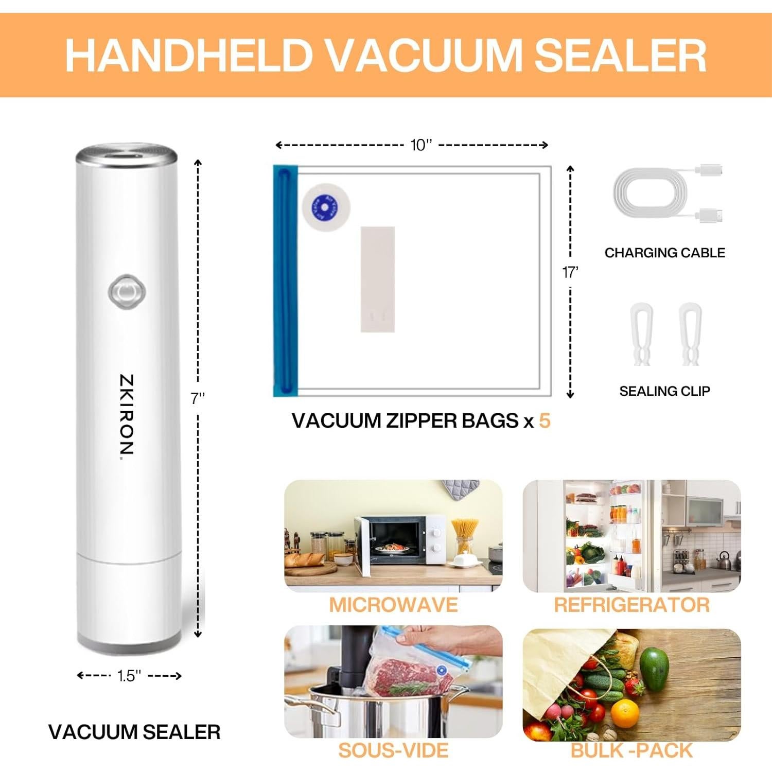 Máquina Selladora de Vacío ZKIRON OneTouch - Compacta y Recargable