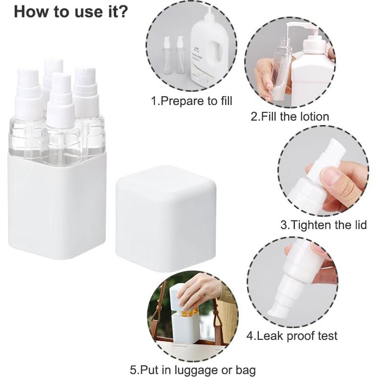 Kit de Botellas de Viaje 4-en-1 Kiyza 50ml a Prueba de Fugas