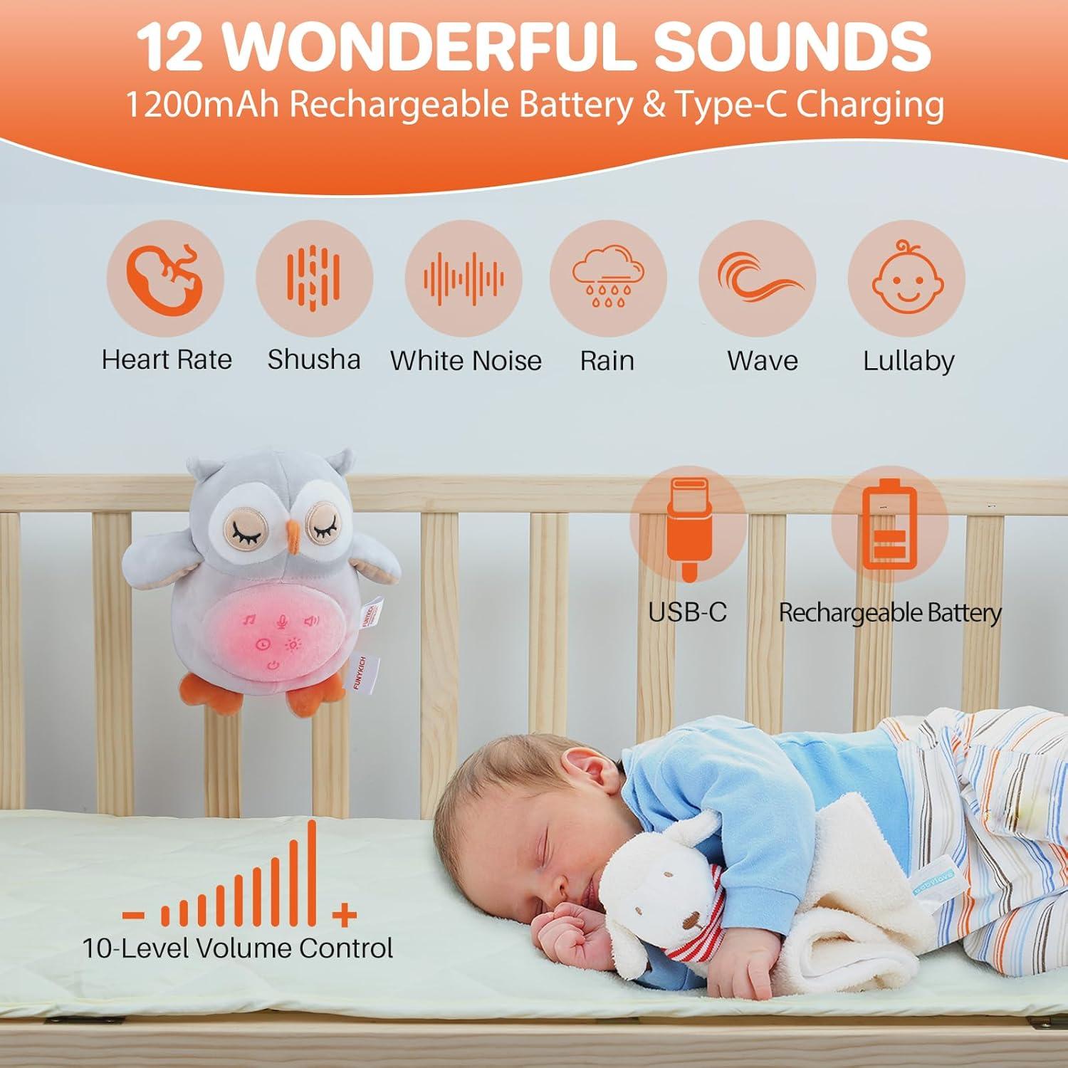 Máquina de Sonido para Bebés FUNYKICH Búho Recargable 12 Sonidos