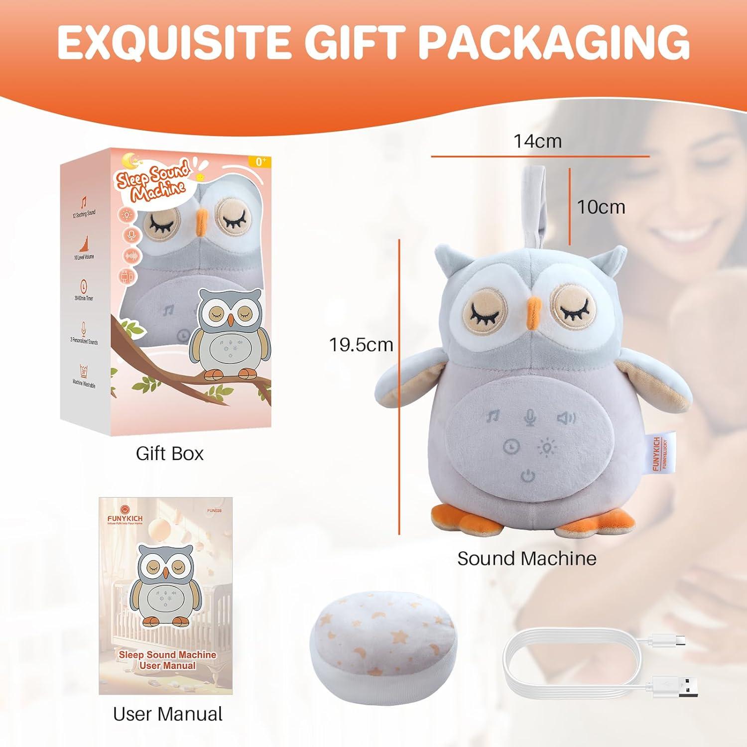 Máquina de Sonido para Bebés FUNYKICH Búho Recargable 12 Sonidos