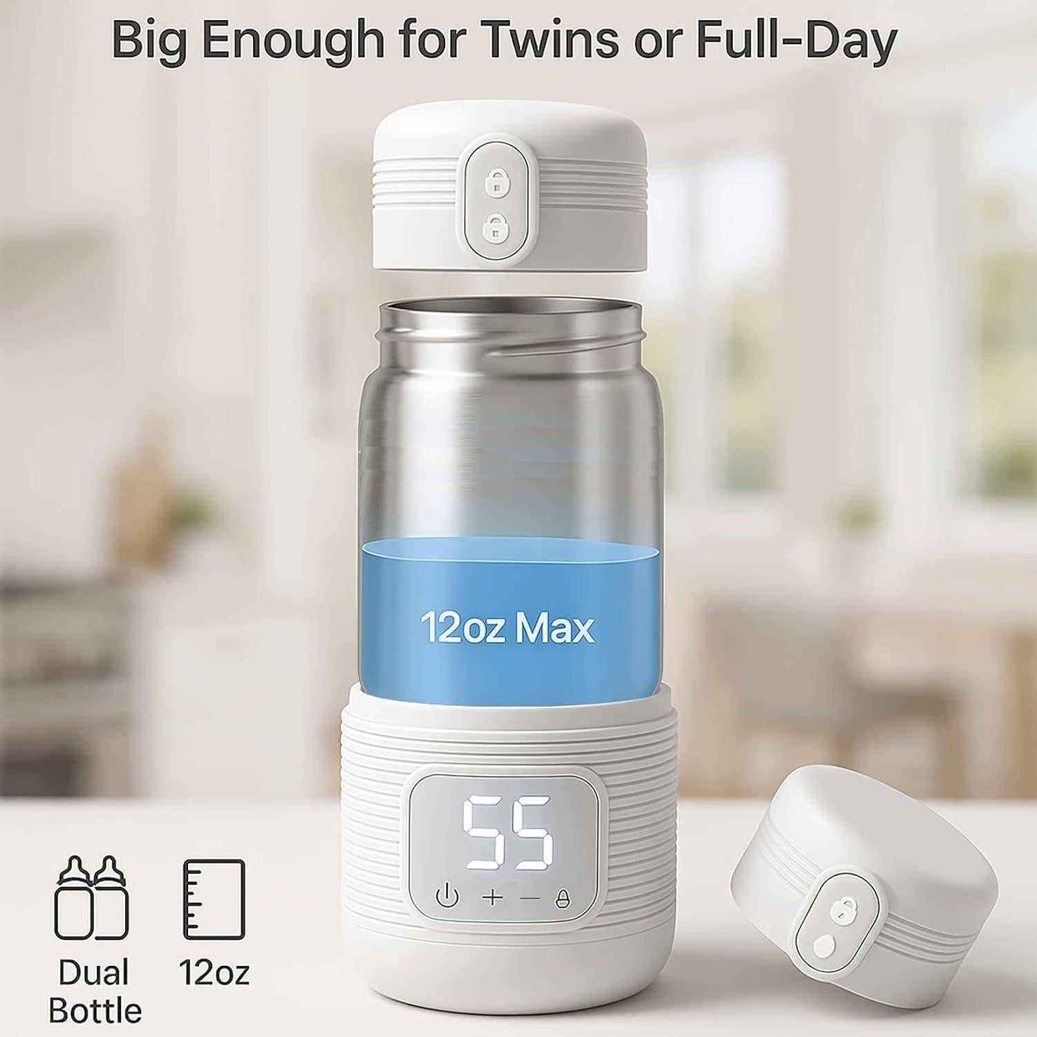 Calentador de Botellas Portátil VEMJO 12oz USB Rápido Blanco