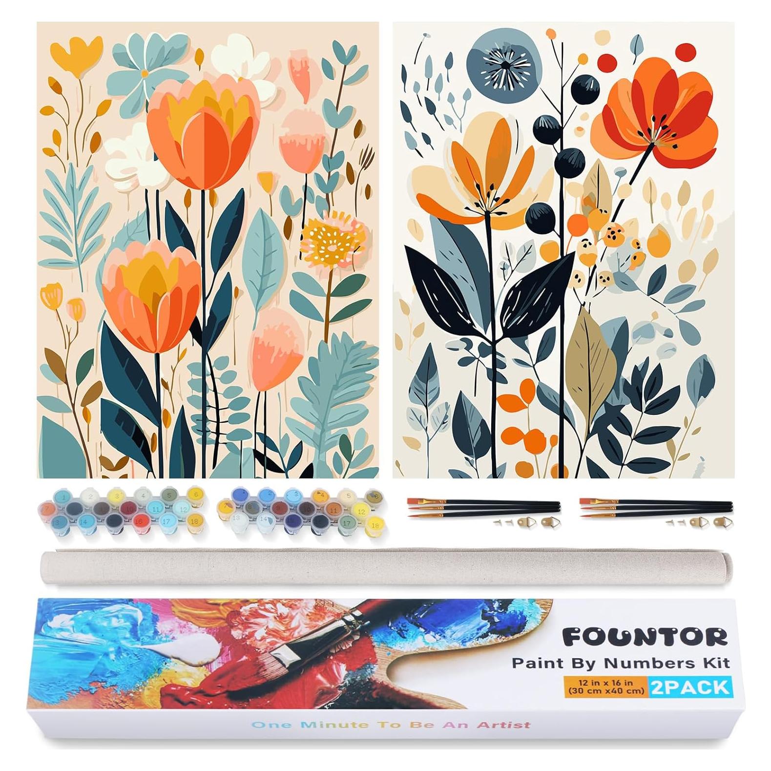 Kit de Pintura por Números Fountor para Adultos - 2 Lienzos 30x40 cm