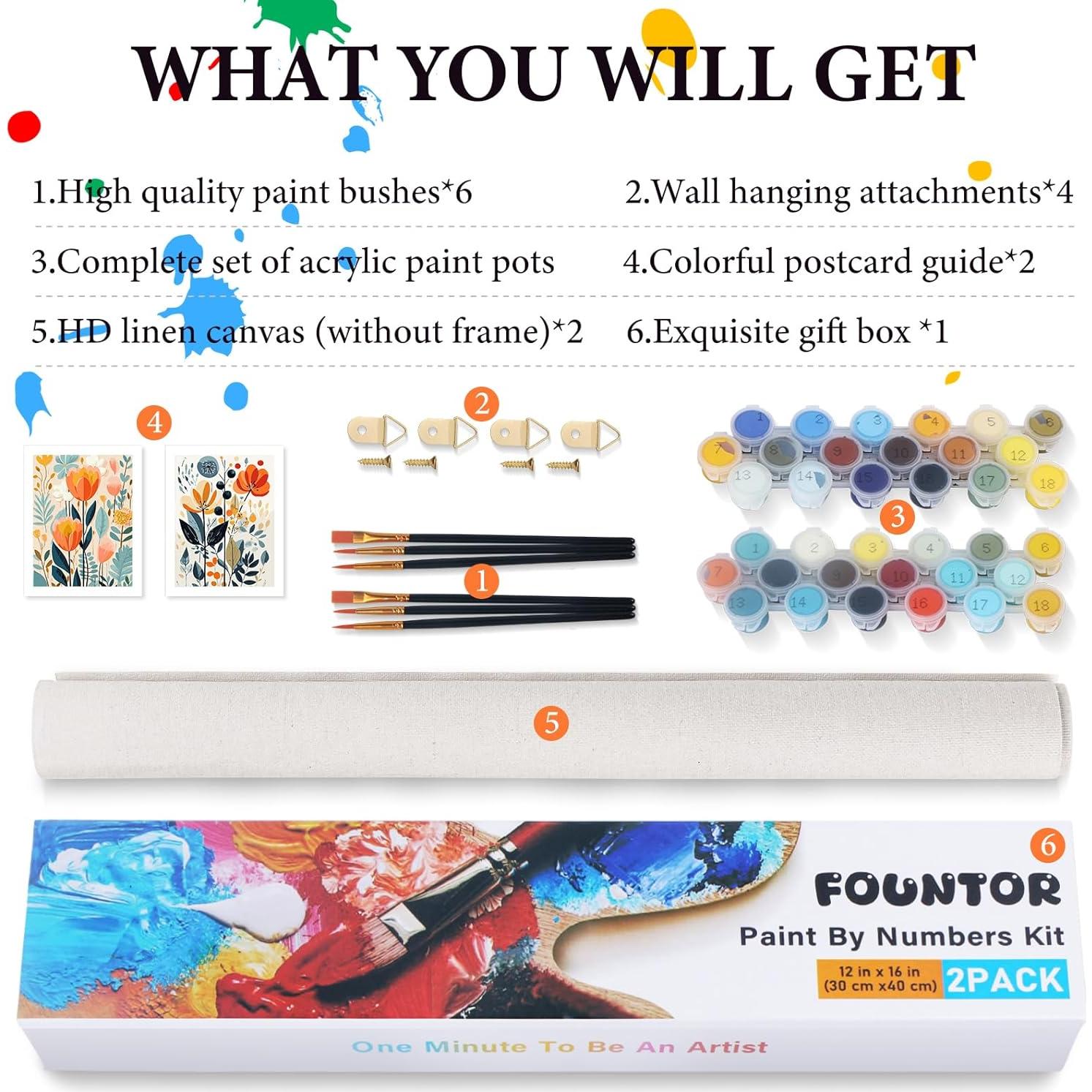 Kit de Pintura por Números Fountor para Adultos - 2 Lienzos 30x40 cm