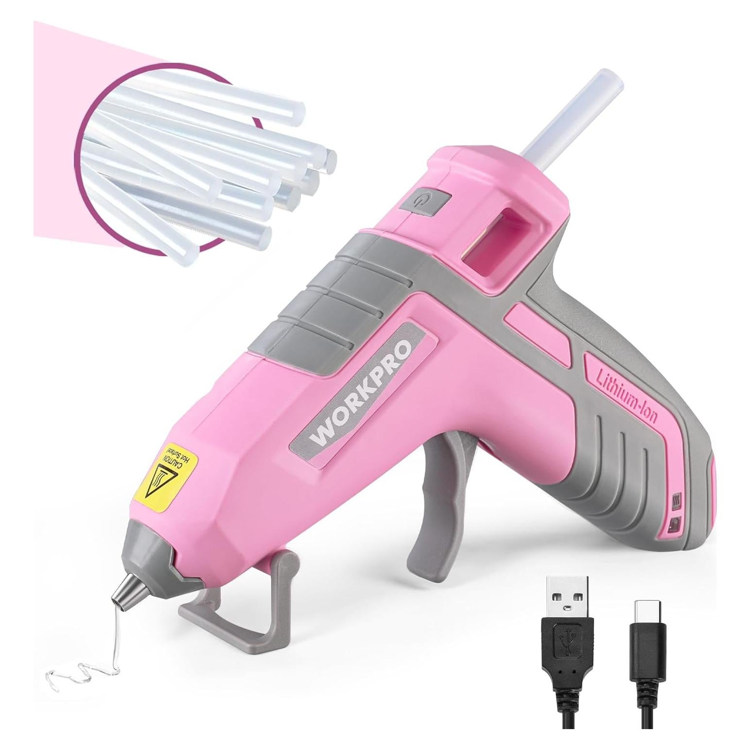 Pistola de Pegamento Caliente Inalámbrica WORKPRO 3.6V Rosa