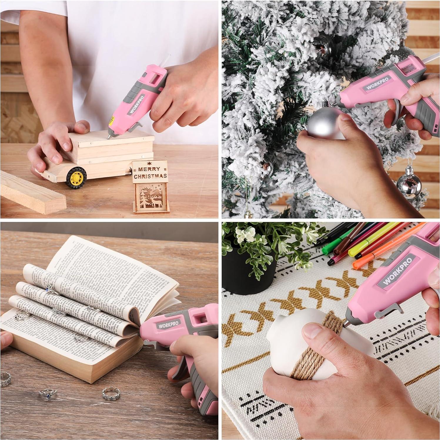 Pistola de Pegamento Caliente Inalámbrica WORKPRO 3.6V Rosa