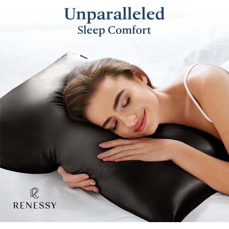 Funda de Almohada de Seda RENESSY 100% Orgánica 50.8x66 cm Negra