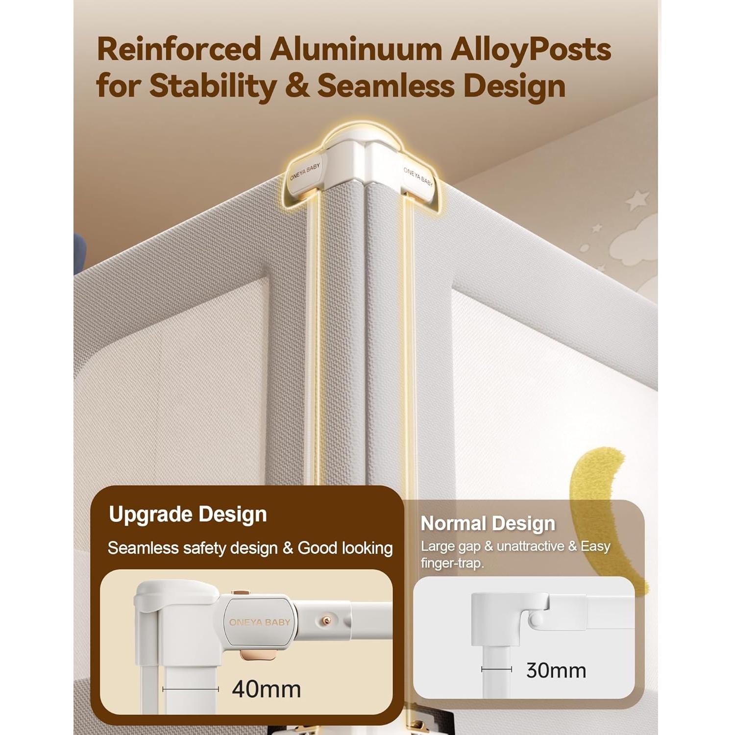 Barandillas de Cama 3 Piezas ONEYA BABY Oso Gris Ajustables