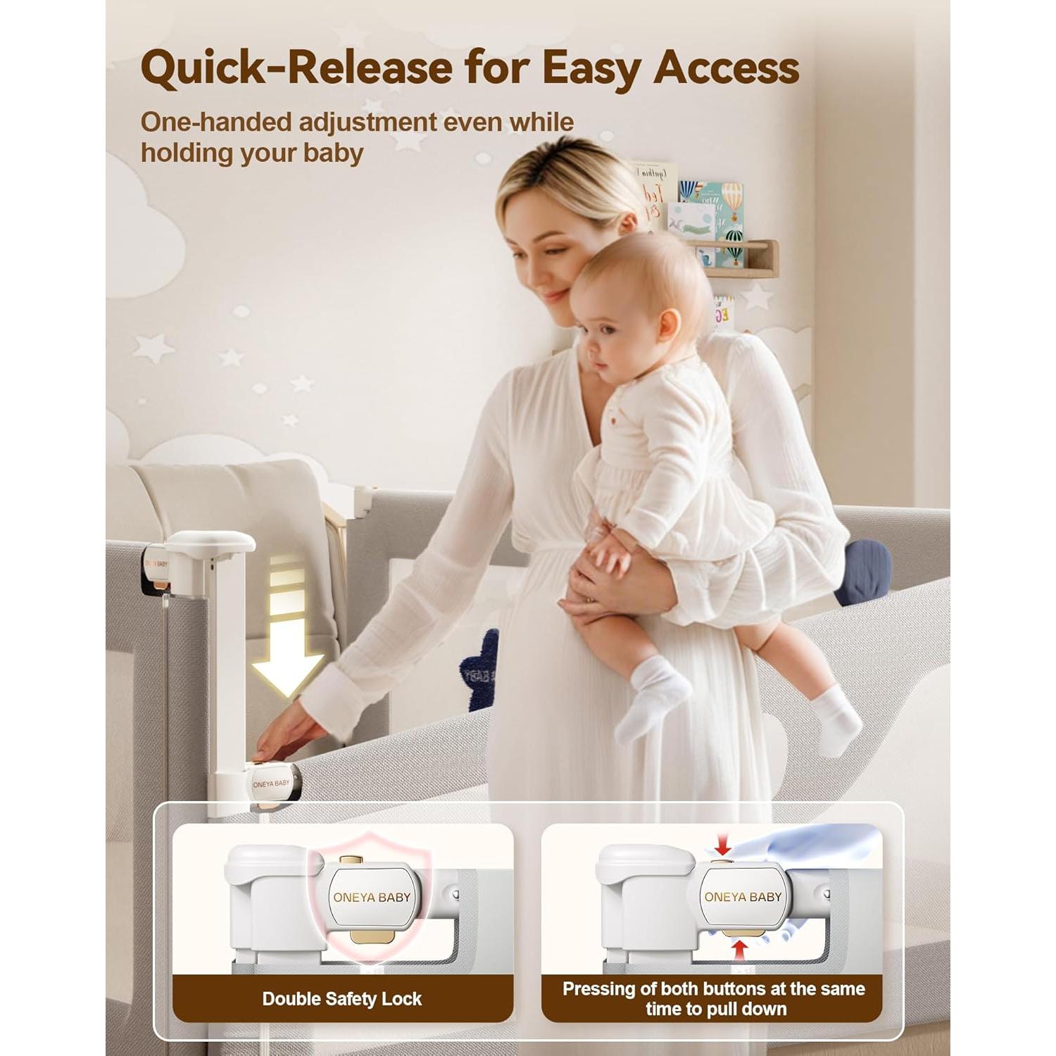 Barandillas de Cama 3 Piezas ONEYA BABY Oso Gris Ajustables