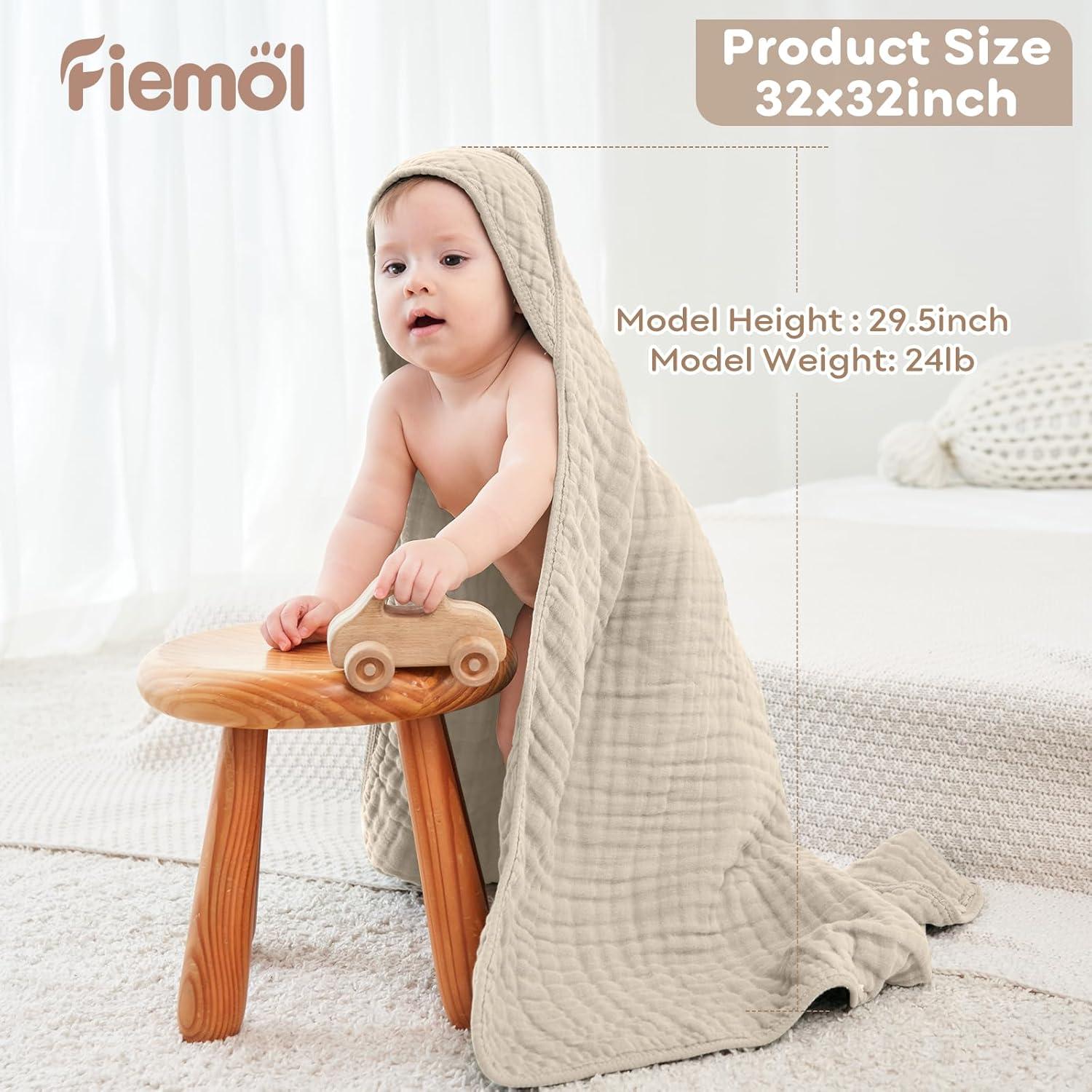 Toallas con Capucha FIEMOL de Algodón Muselina 81x81 cm - Paquete de 2